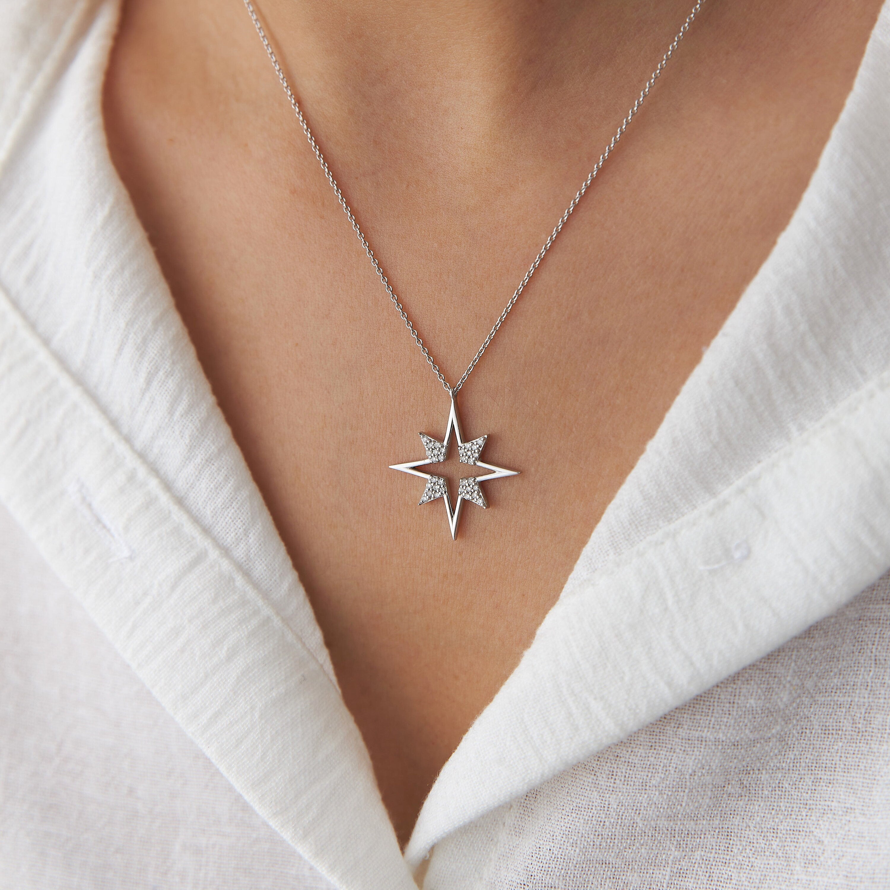 Diamond North Star Necklace in 14K Gold