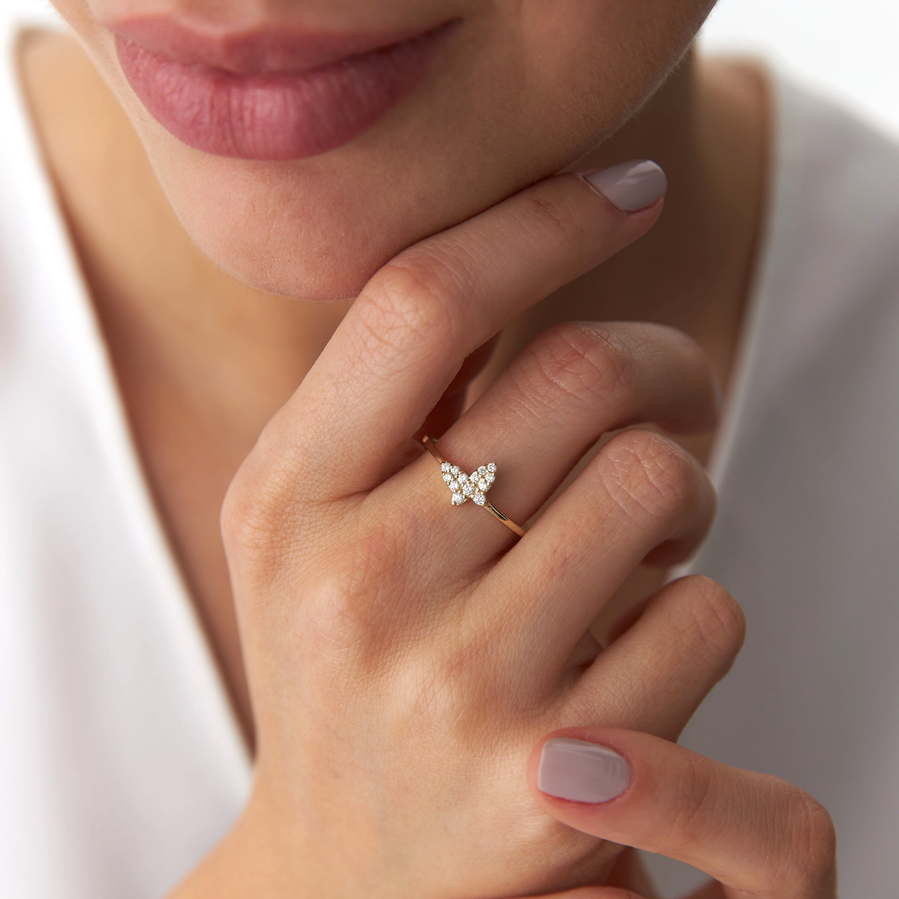 Diamond Butterfly Ring in 14K Gold