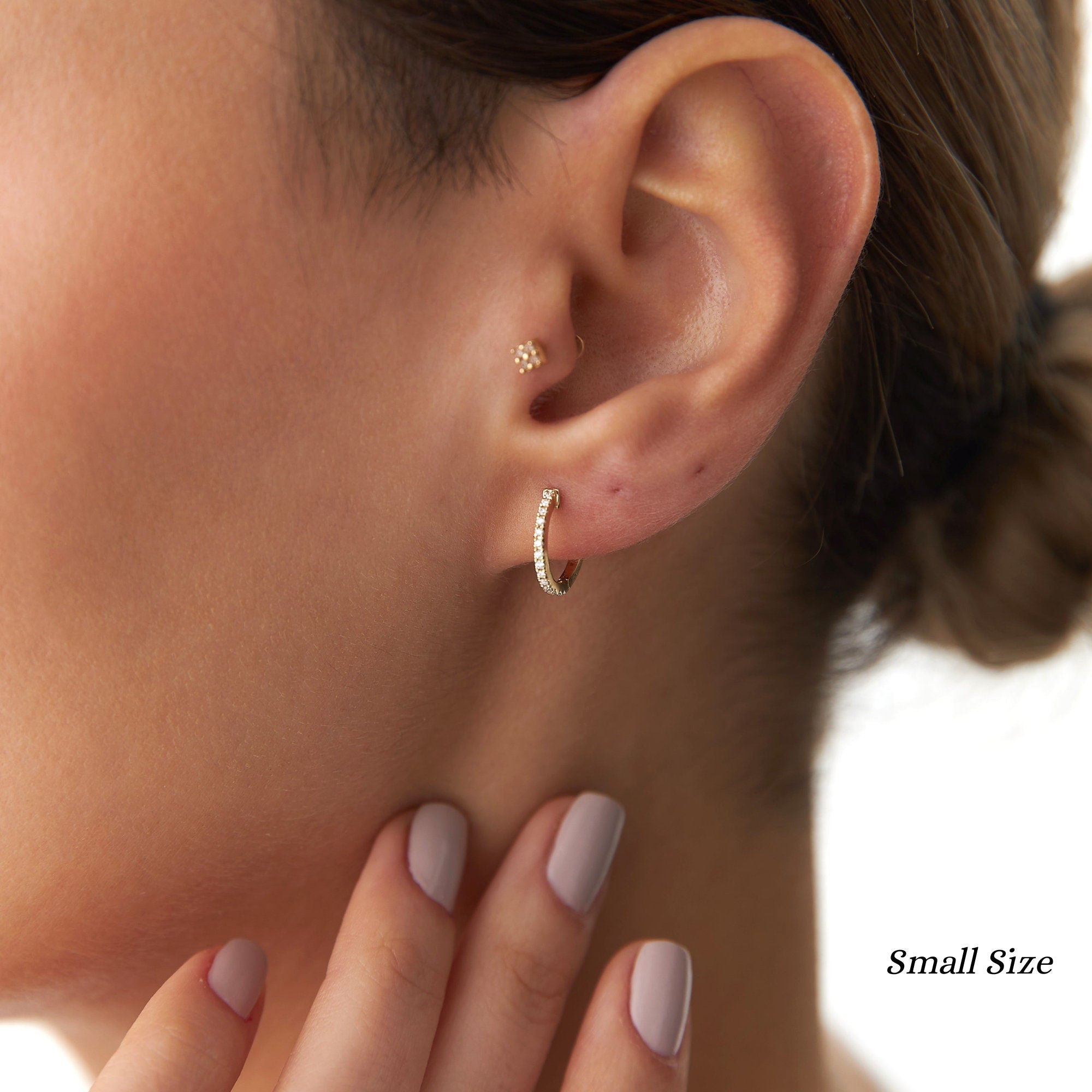 Diamond Huggie Hoops in 14K Gold