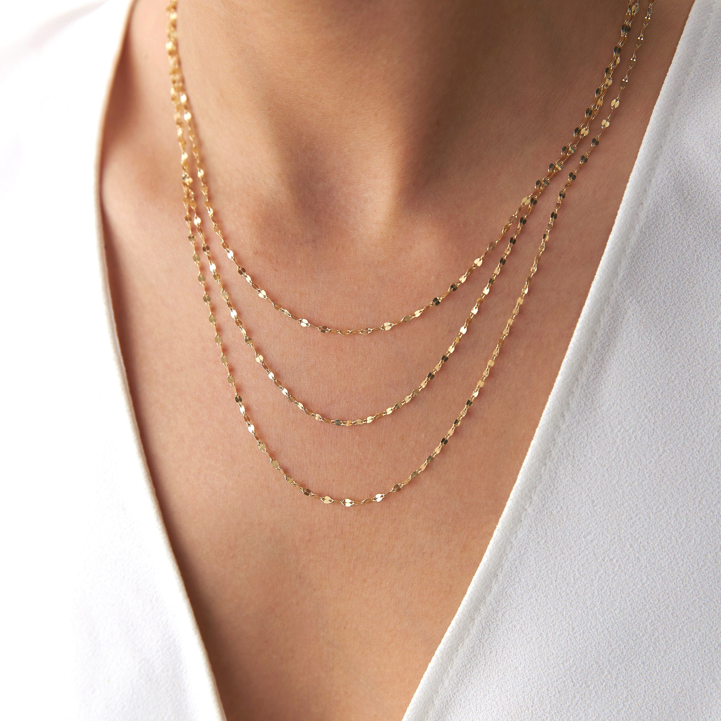 Thin Glitter Chain in 14K Gold