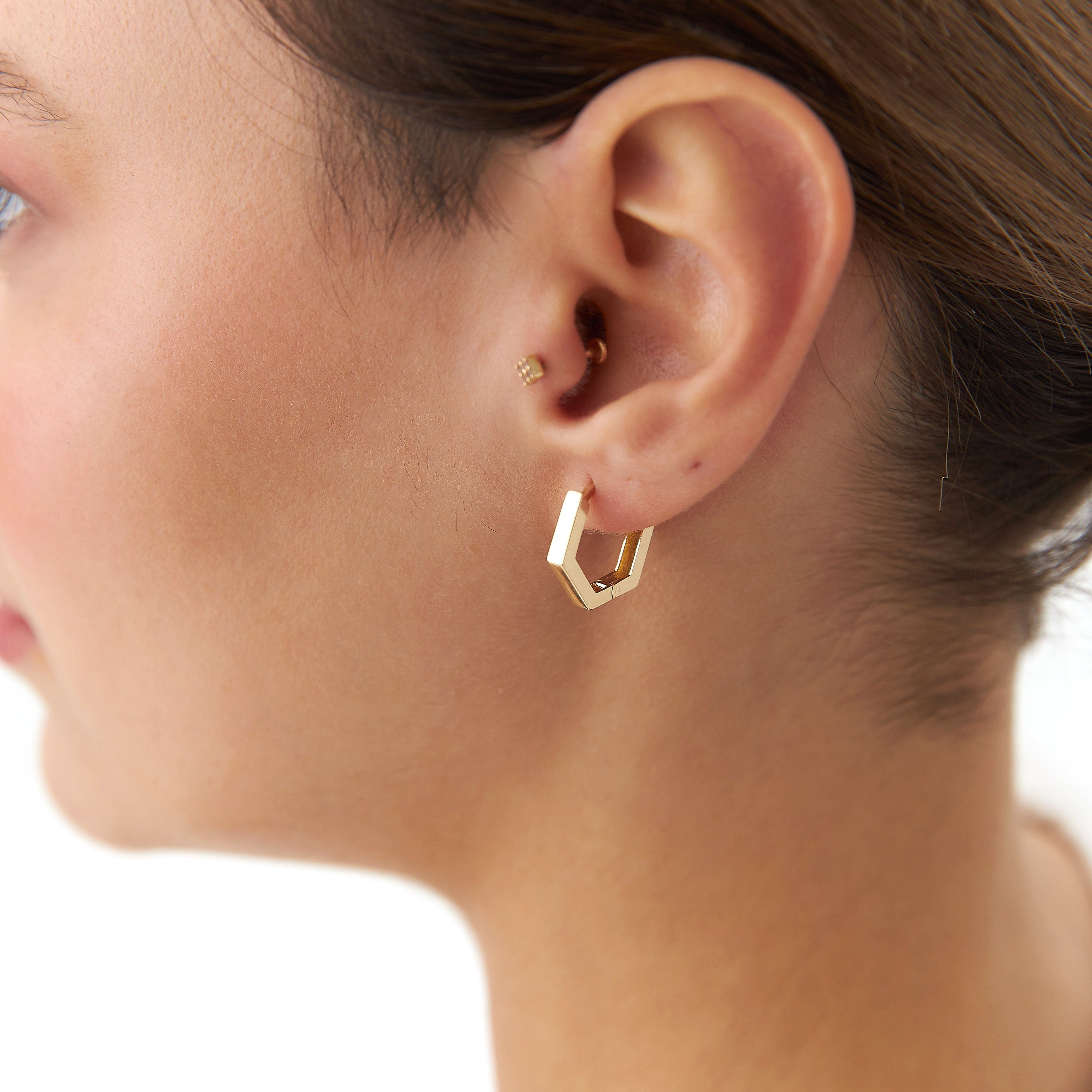 Large Hexagon Hoops in 14K Gold