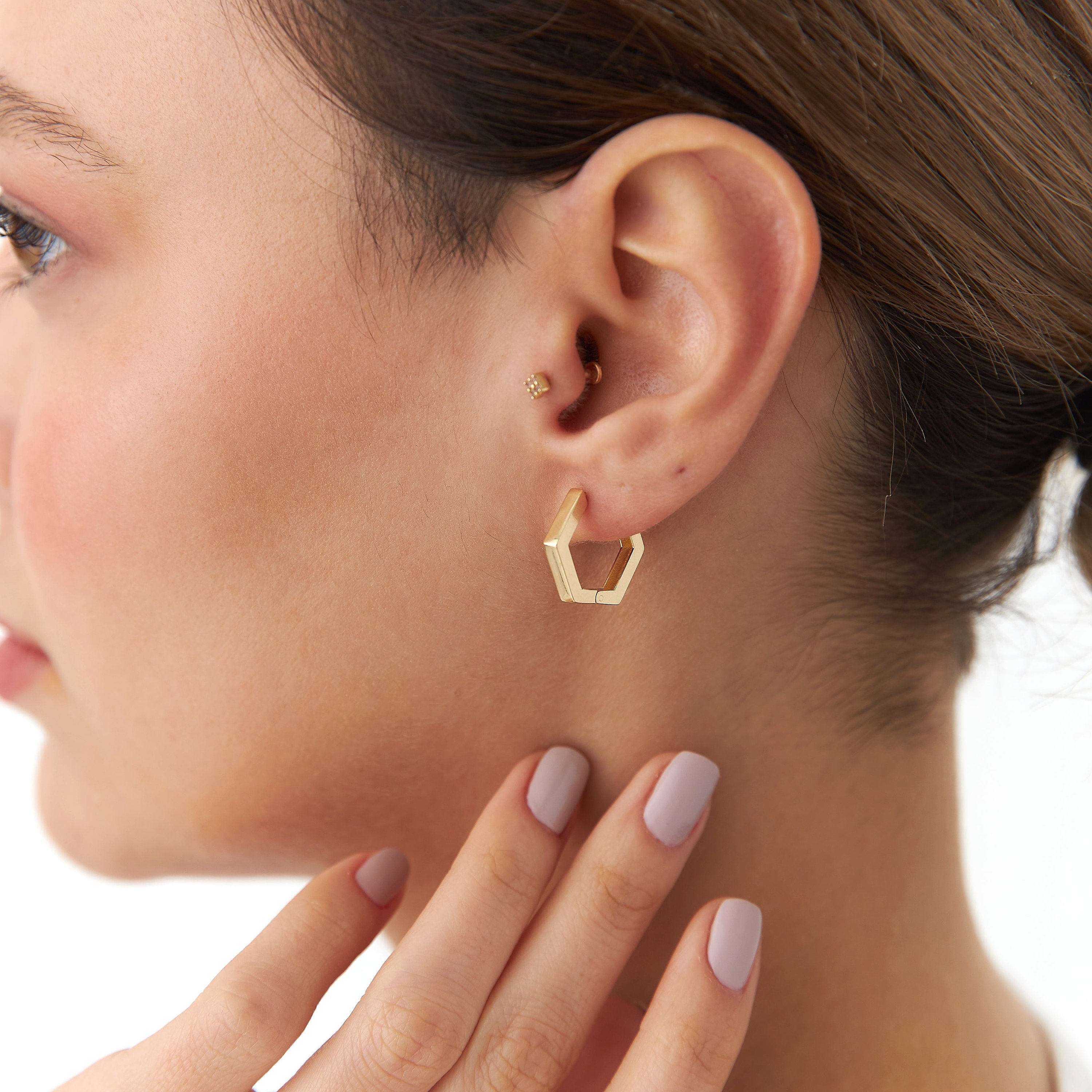 Large Hexagon Hoops in 14K Gold