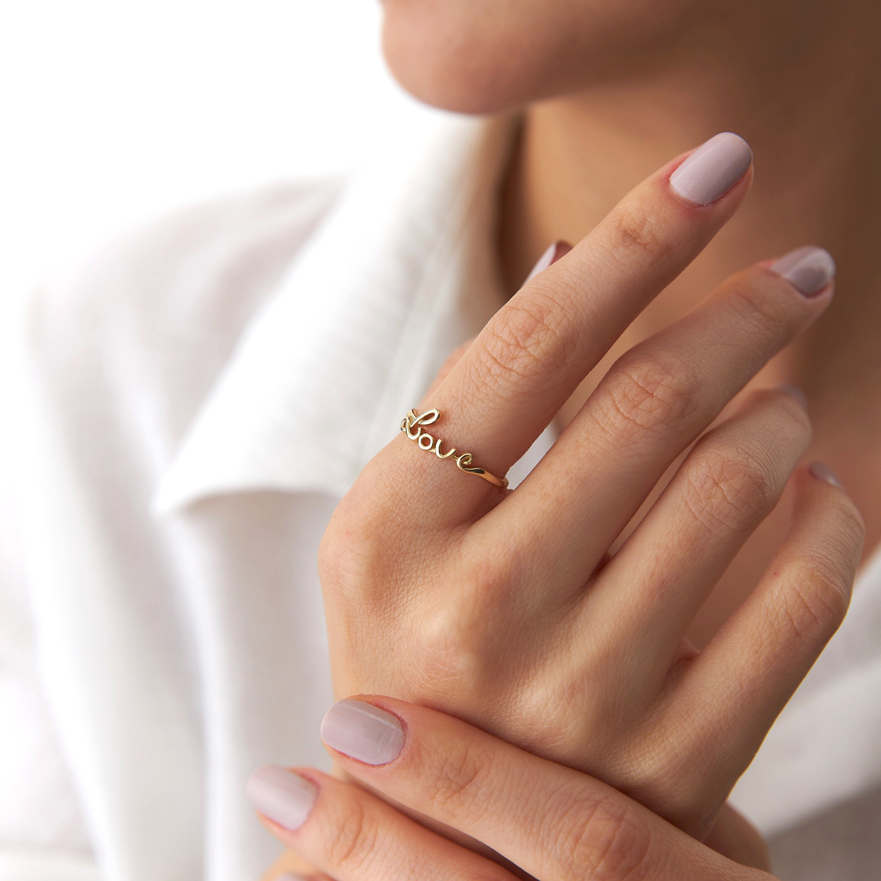 Love Script Ring in 14K Gold
