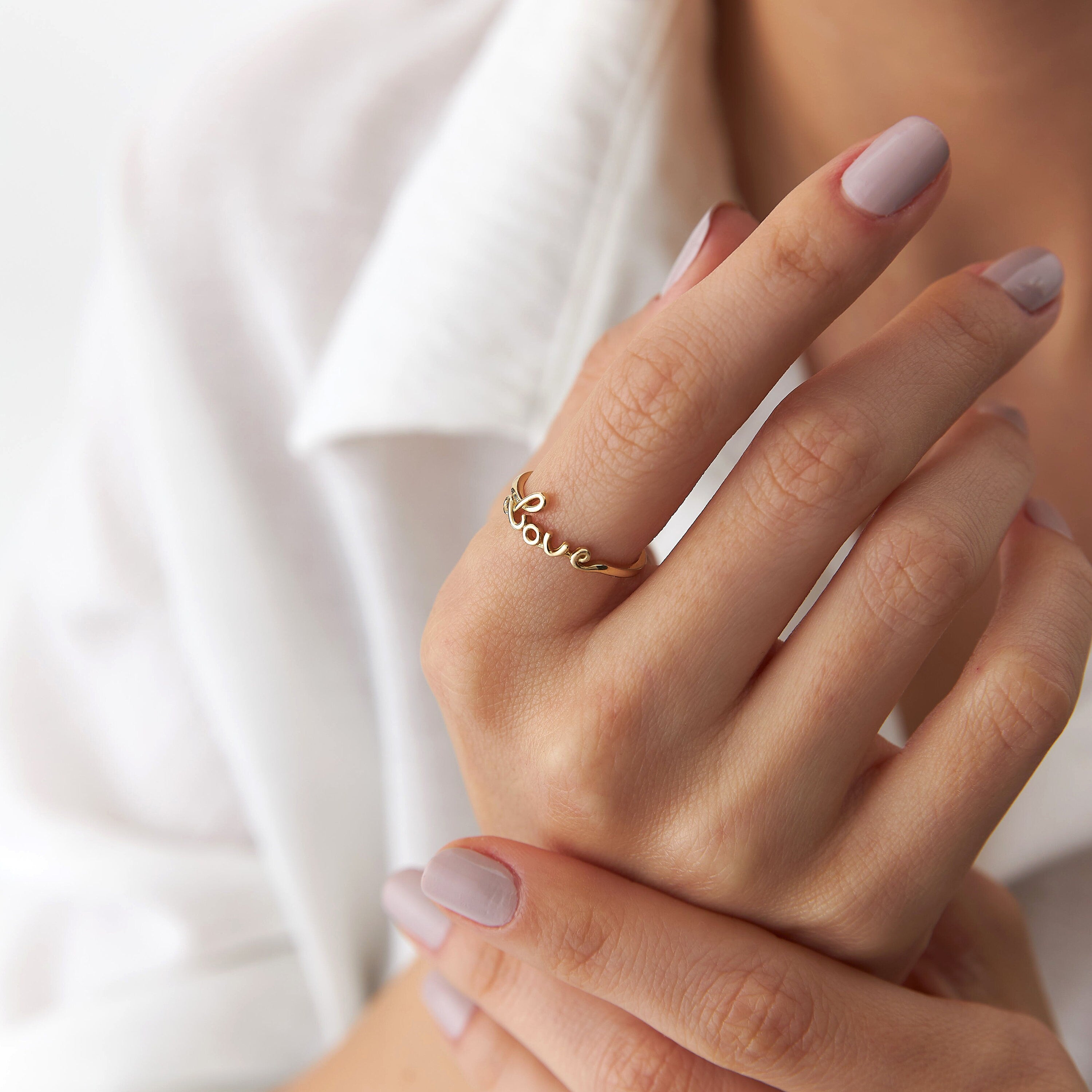 Love Script Ring in 14K Gold