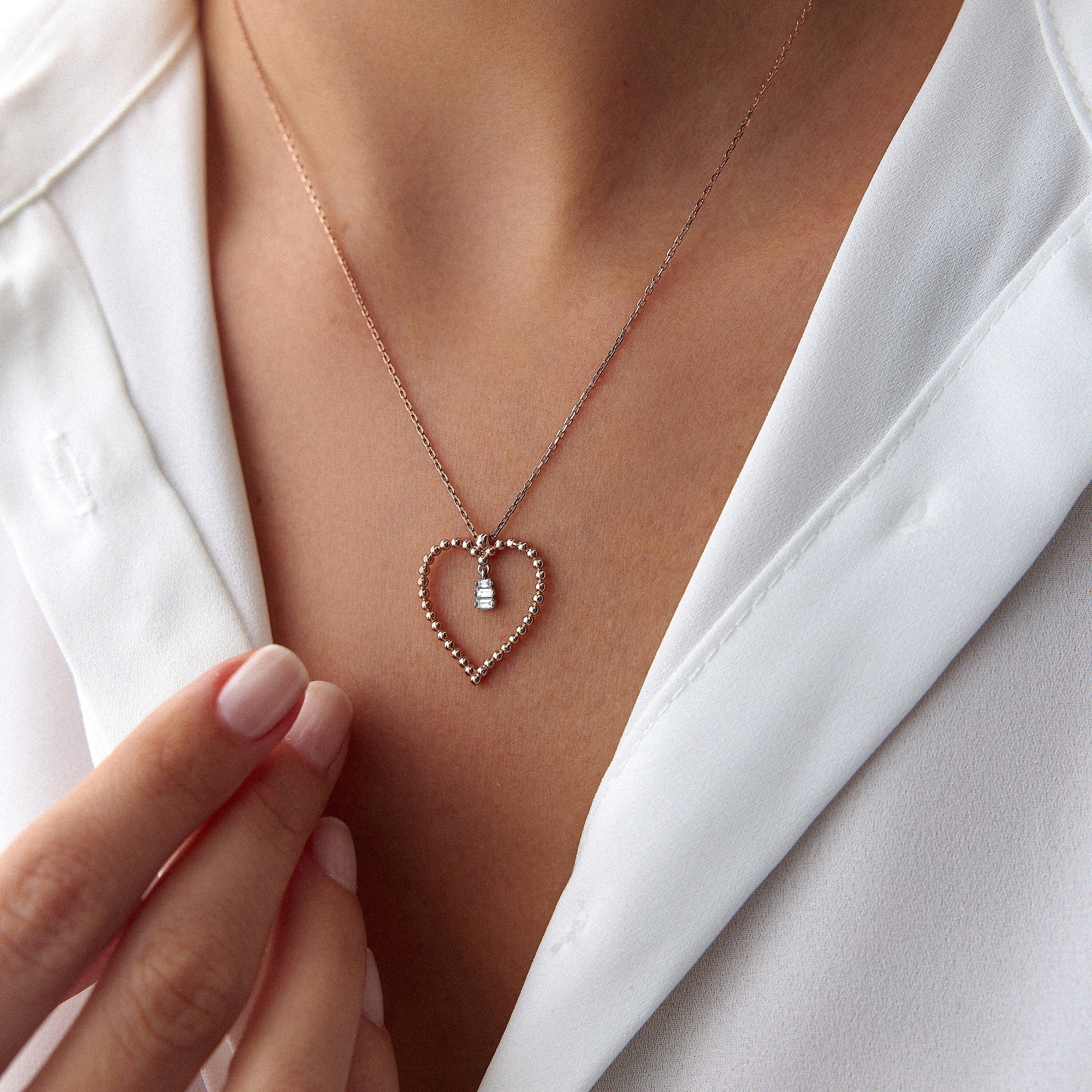 Baguette Diamond Heart Necklace