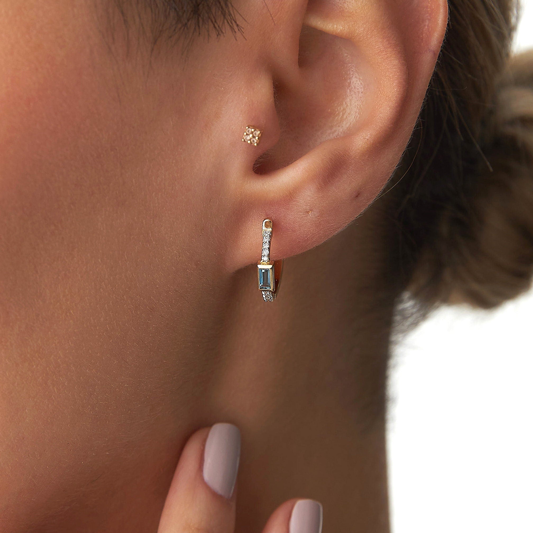 Diamond and Blue Topaz Earrings Available in 14K and 18K Gold