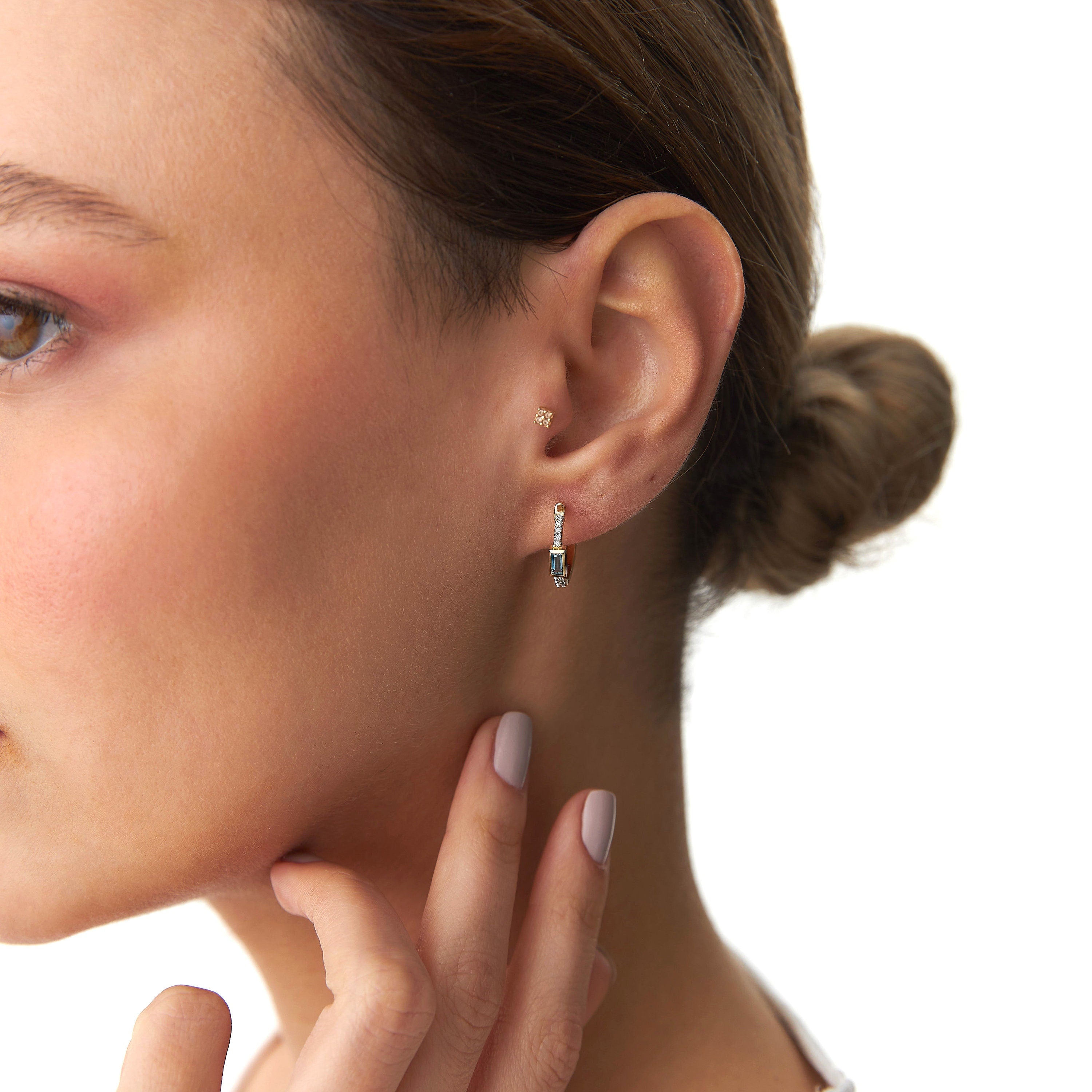 Diamond and Blue Topaz Earrings Available in 14K and 18K Gold