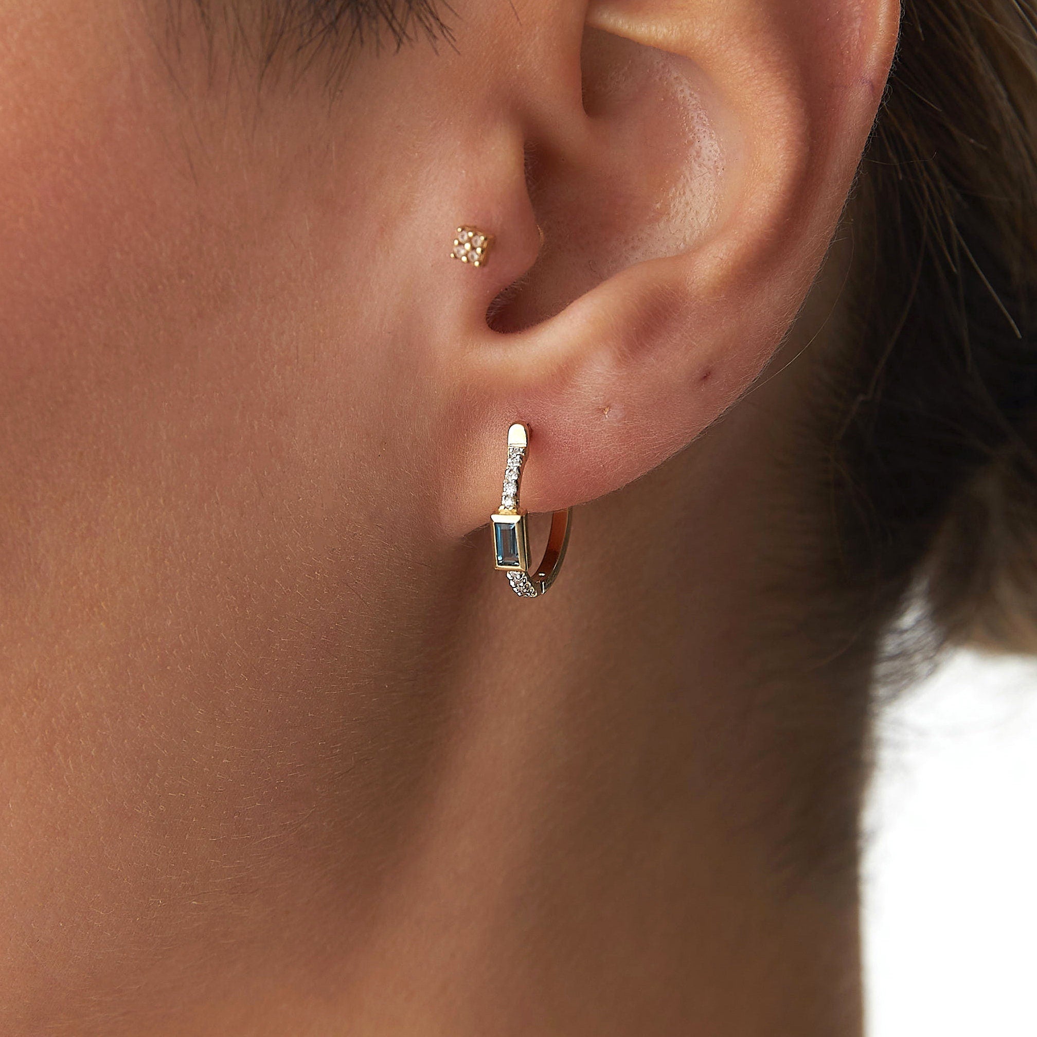 Diamond and Blue Topaz Earrings Available in 14K and 18K Gold