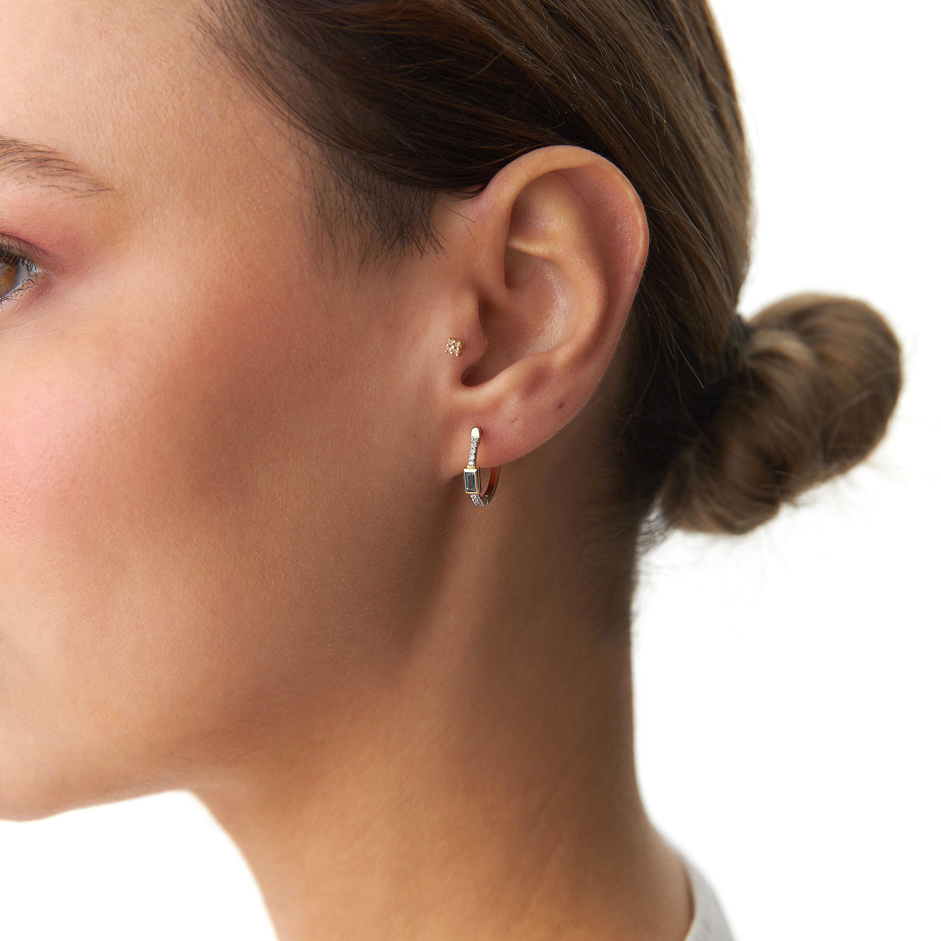 Diamond and Blue Topaz Earrings Available in 14K and 18K Gold