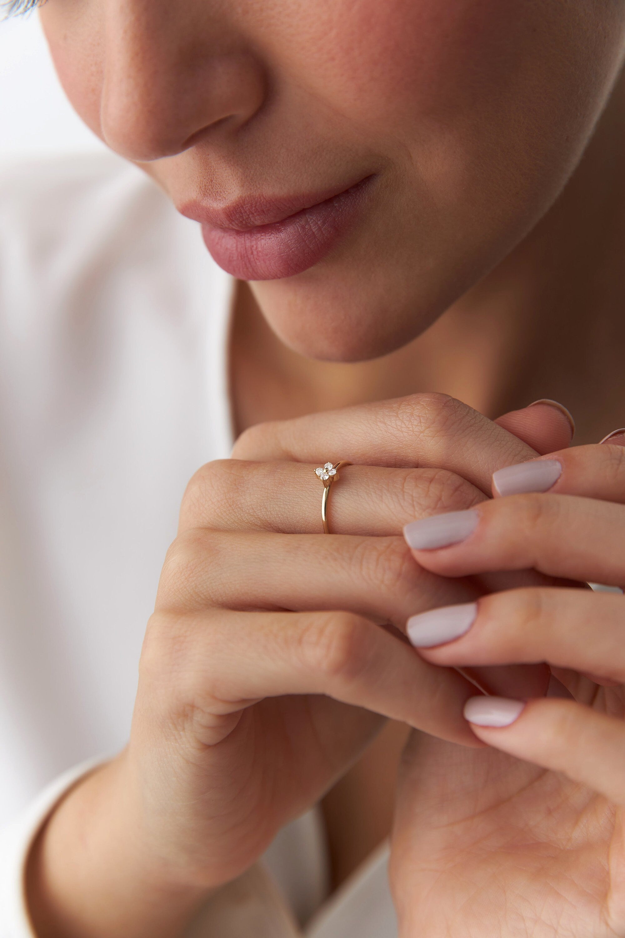 Tiny Diamond Clover Ring in 14K Gold