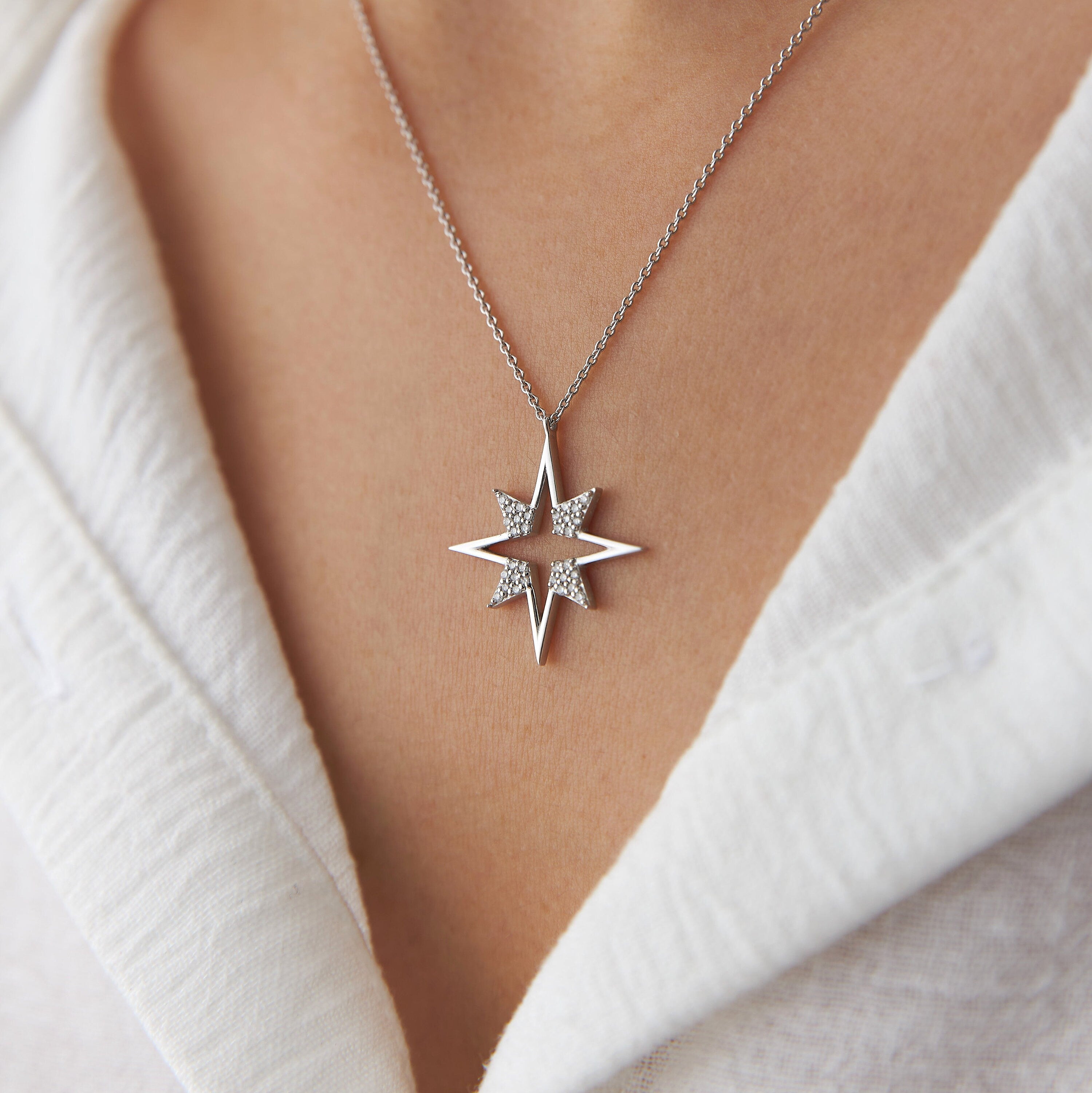Diamond North Star Necklace in 14K Gold