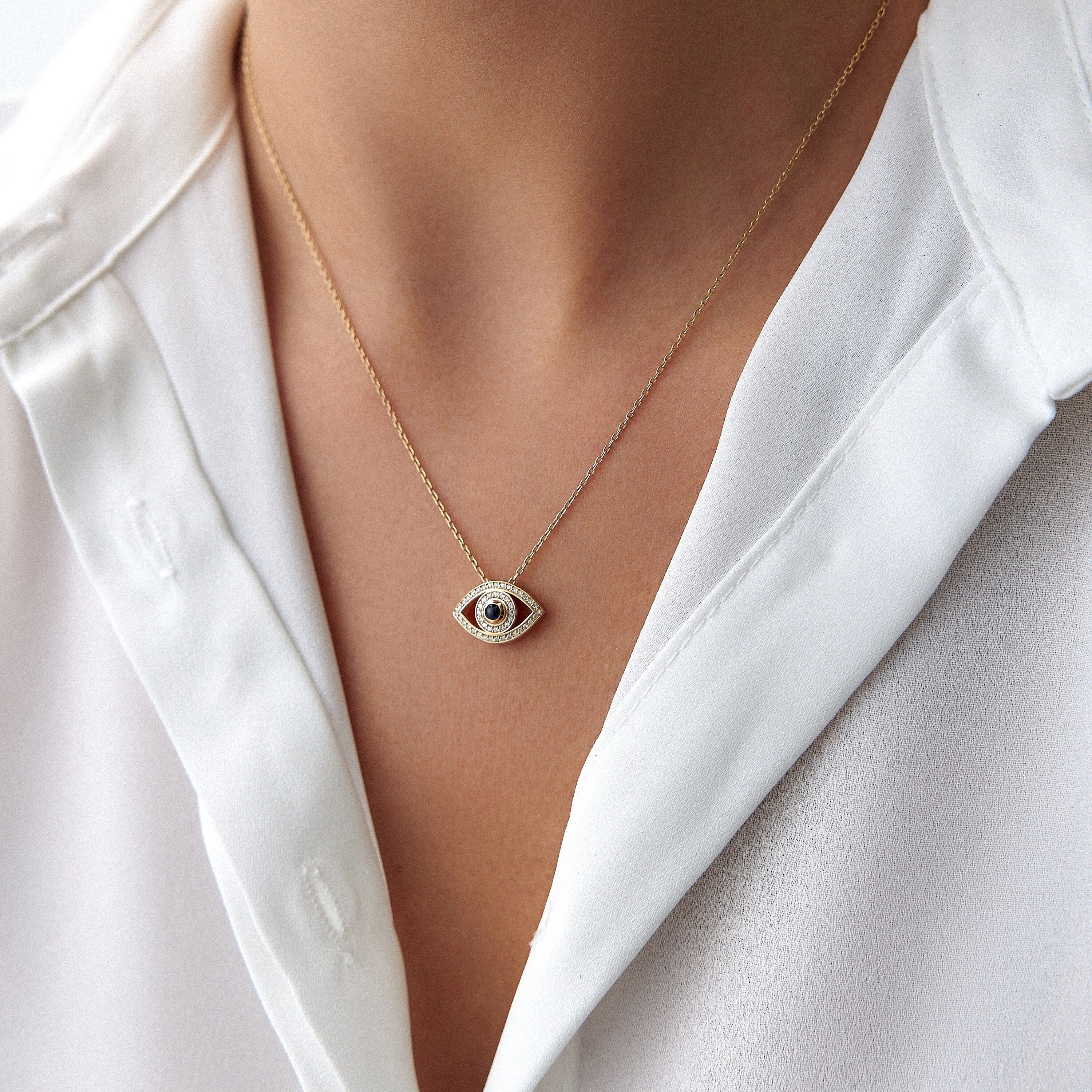 Blue Sapphire and Diamond Evil Eye Necklace