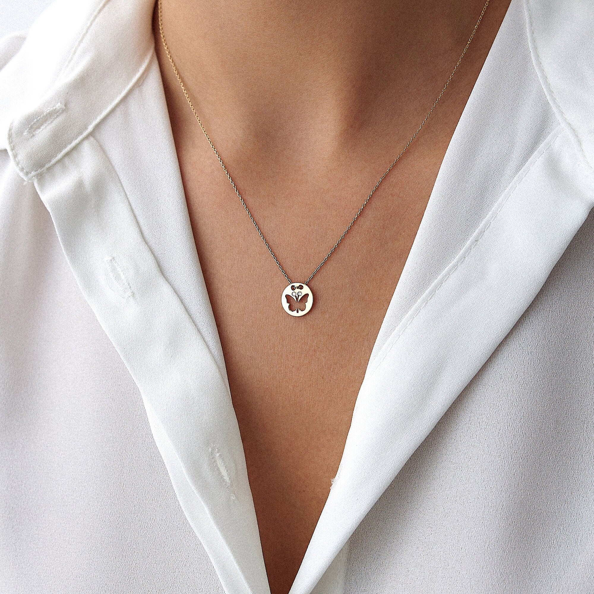 Dainty Diamond Butterfly Necklace