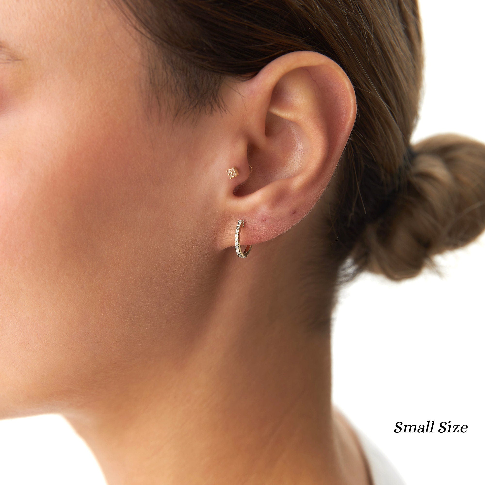 Diamond Huggie Hoops in 14K Gold
