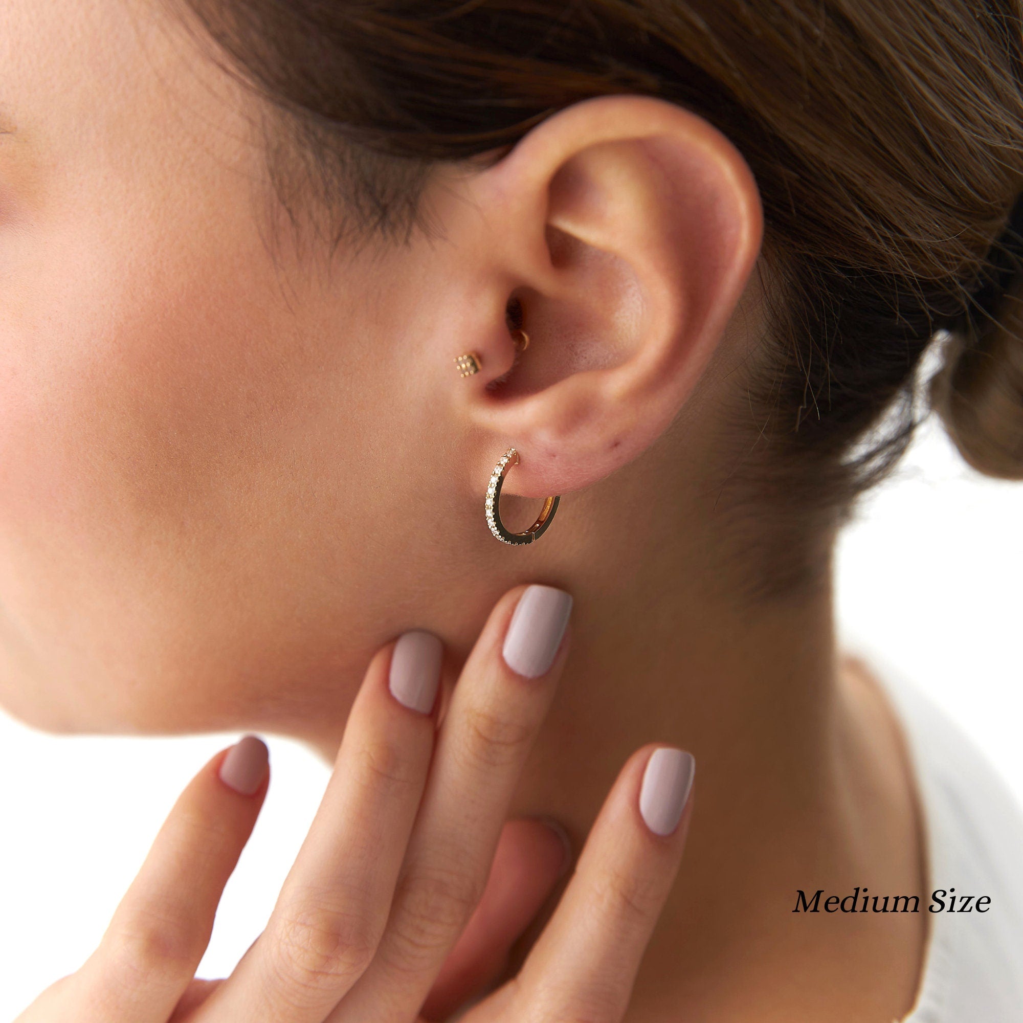 Diamond Huggie Hoops in 14K Gold
