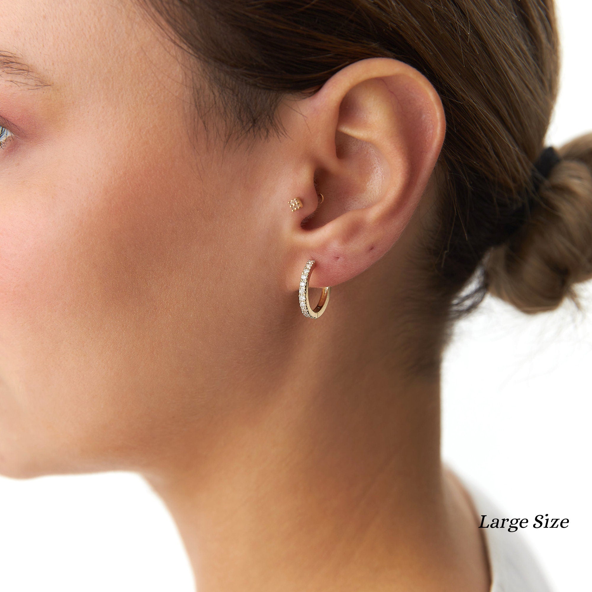 Diamond Huggie Hoops in 14K Gold