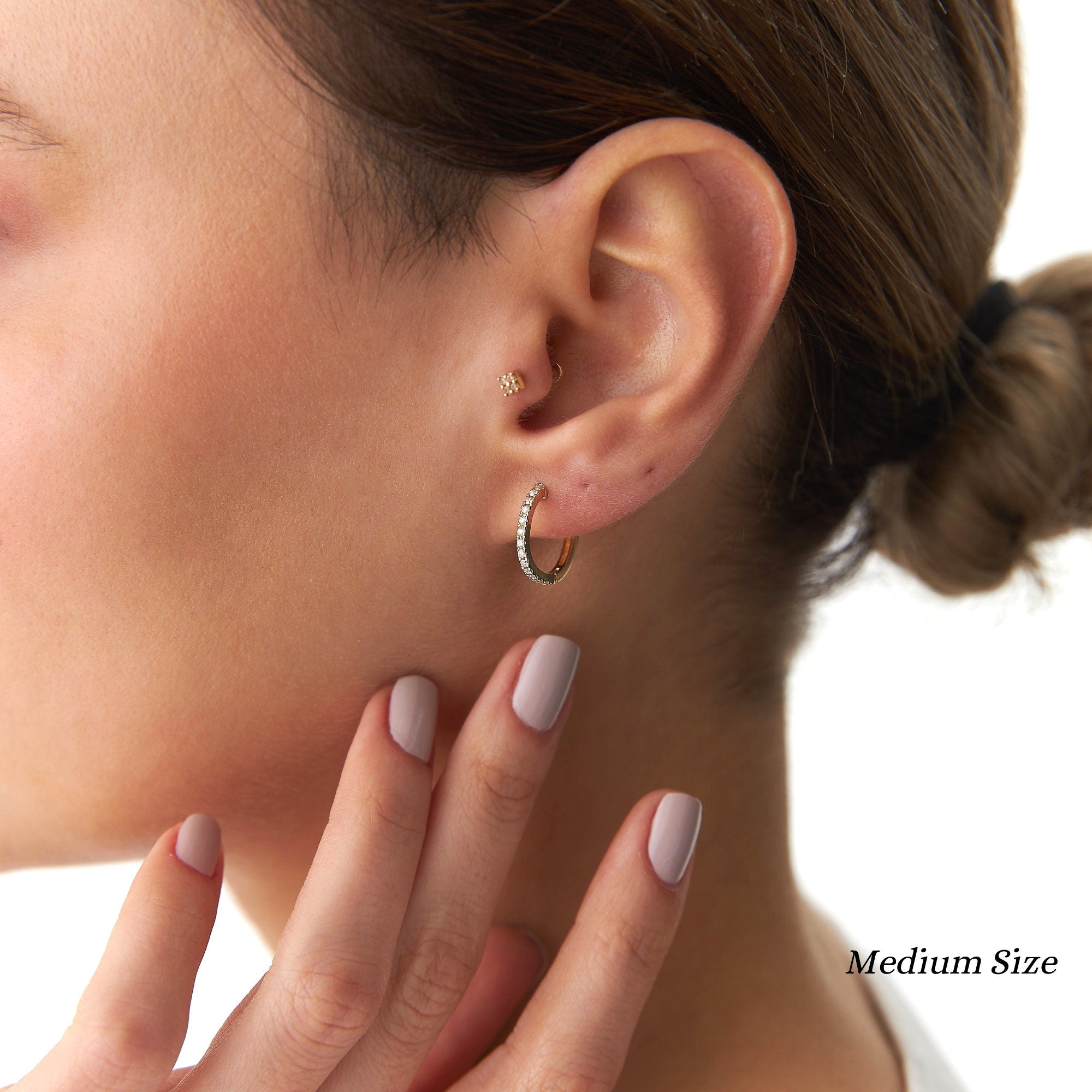 Diamond Huggie Hoops in 14K Gold
