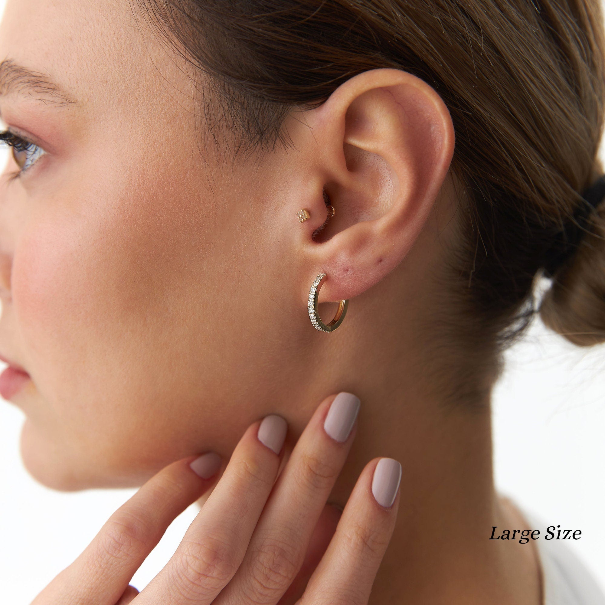 Diamond Huggie Hoops in 14K Gold
