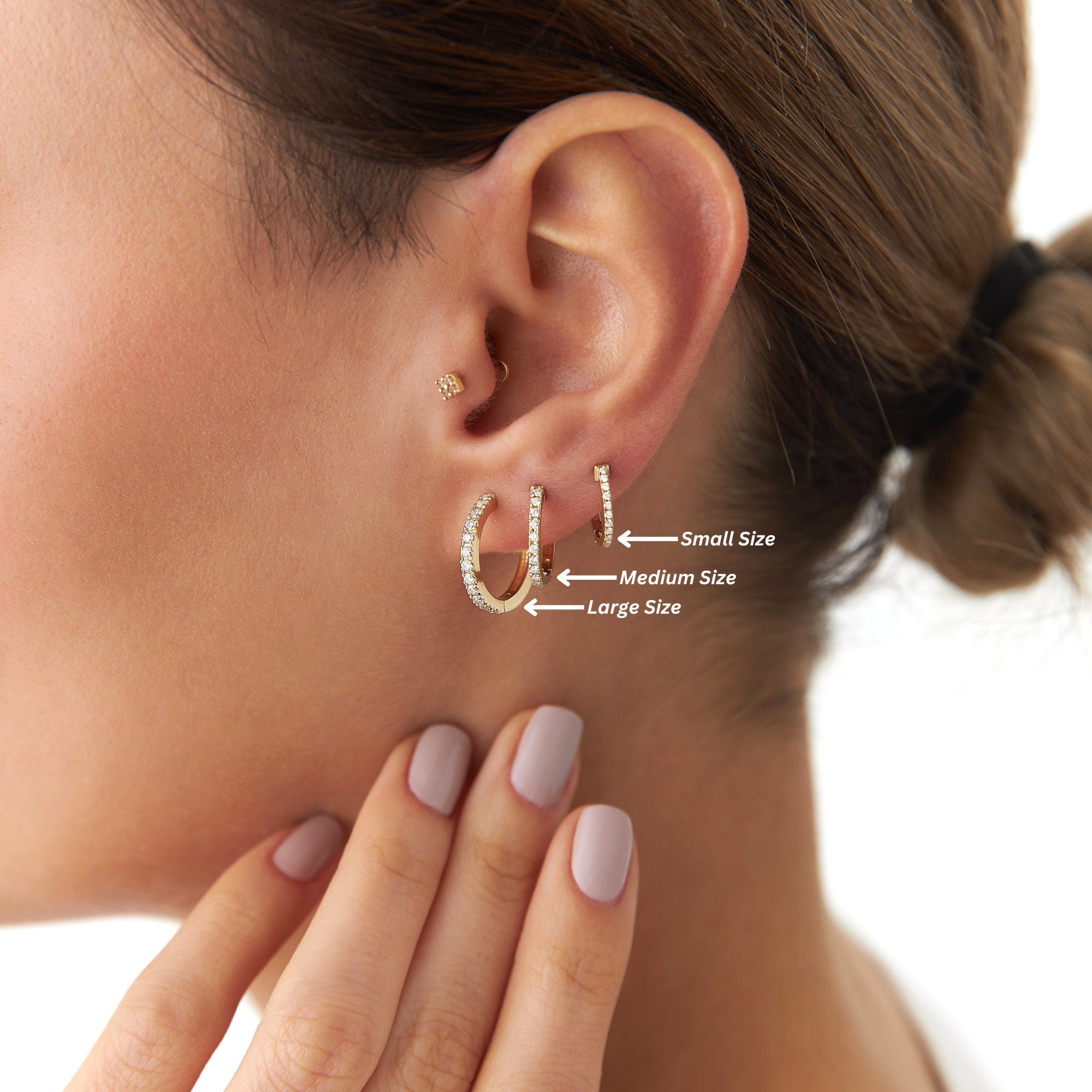 Diamond Huggie Hoops in 14K Gold