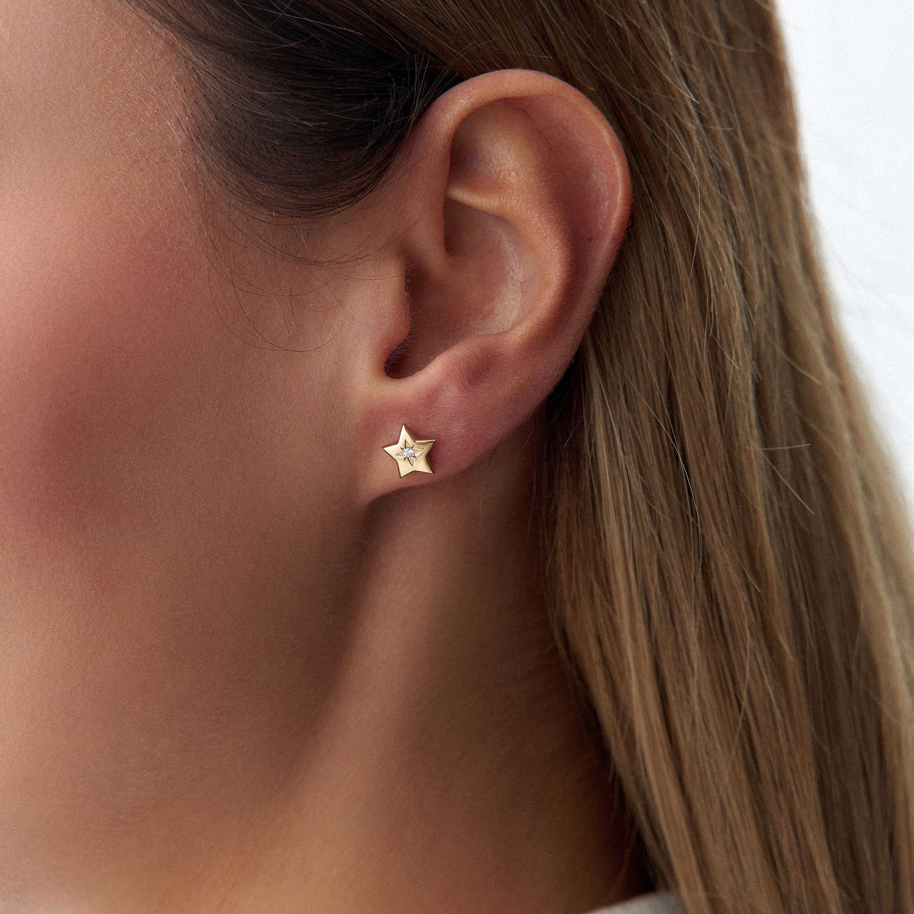 Diamond Star Studs in 14K Gold