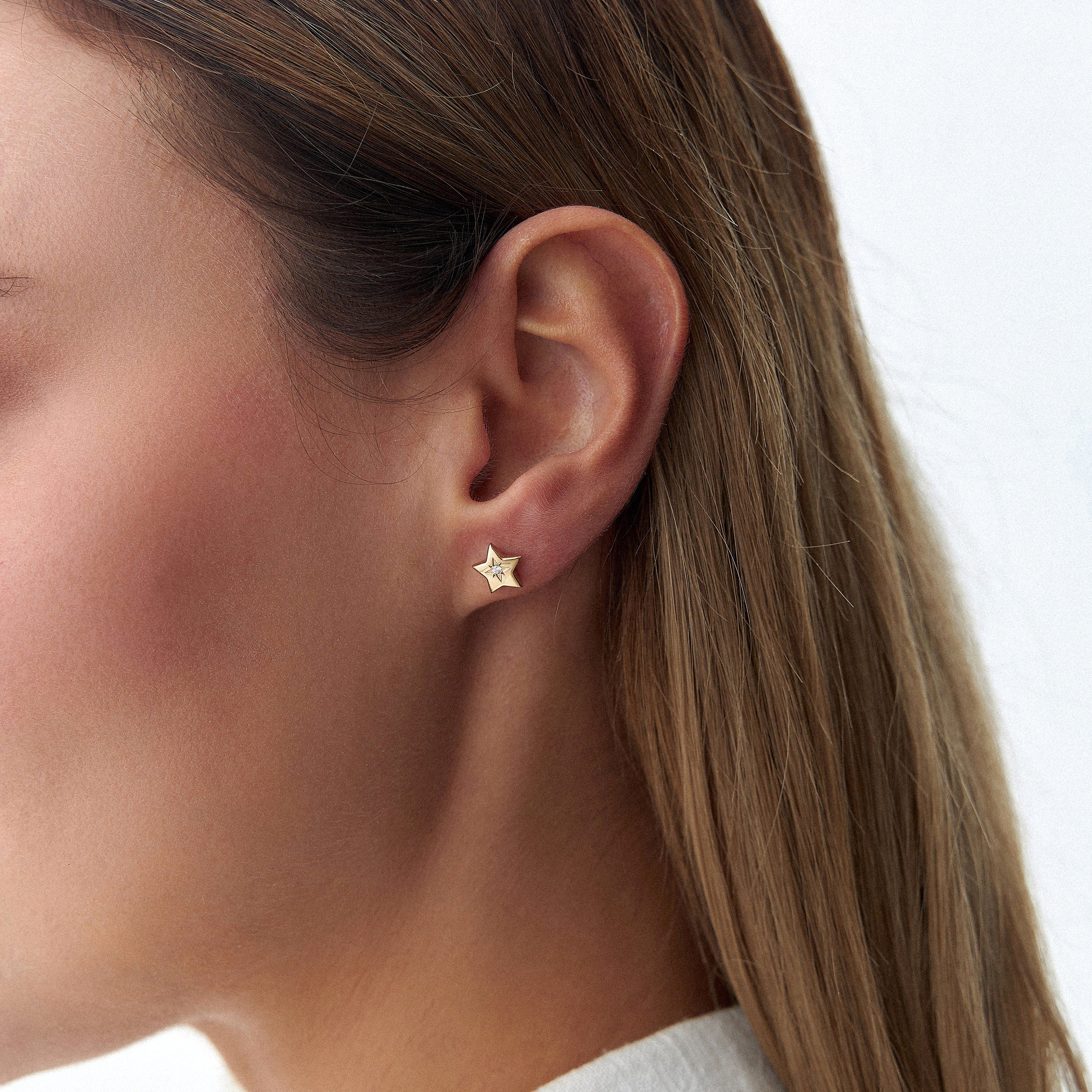 Diamond Star Studs in 14K Gold