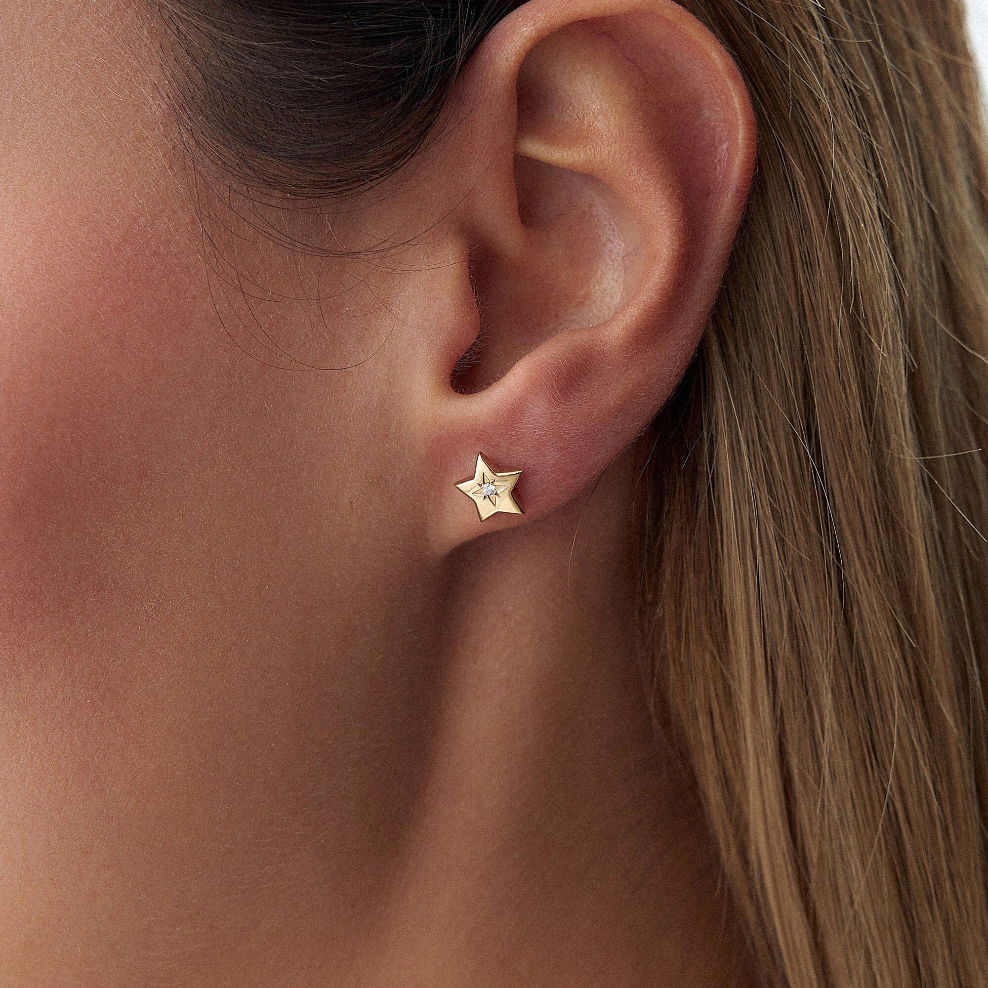 Diamond Star Studs in 14K Gold