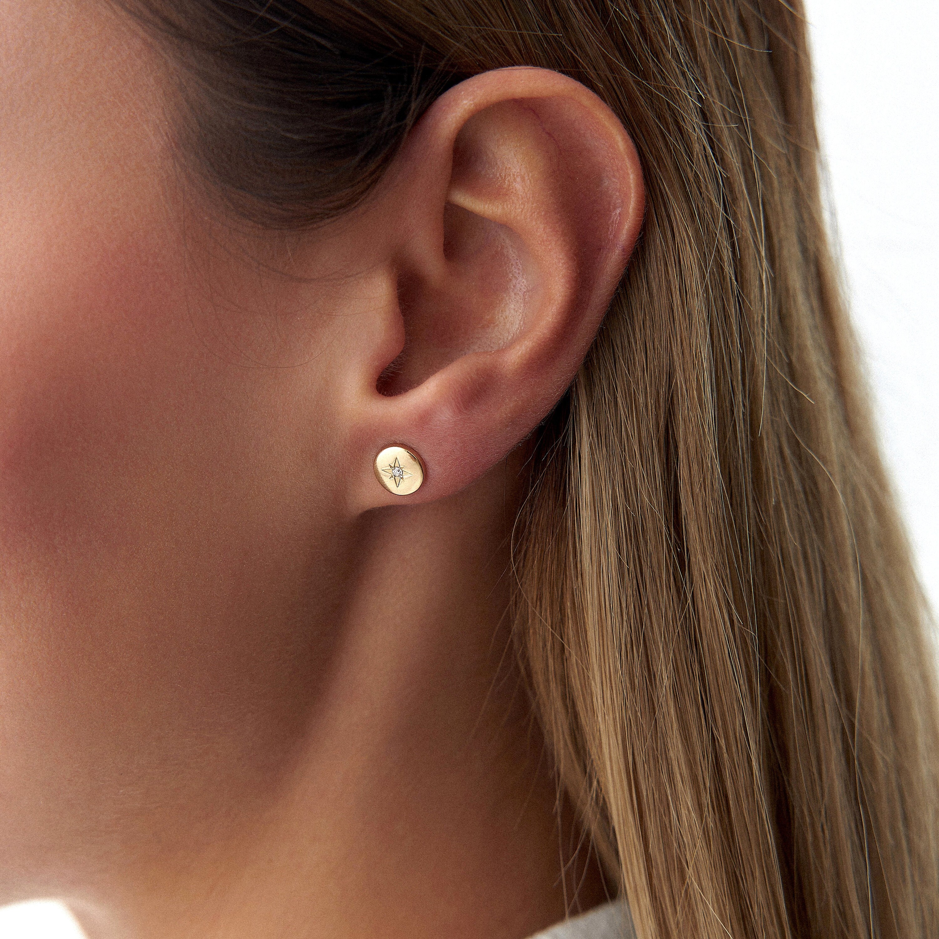 Minimal Diamond North Star Earrings in 14K Gold