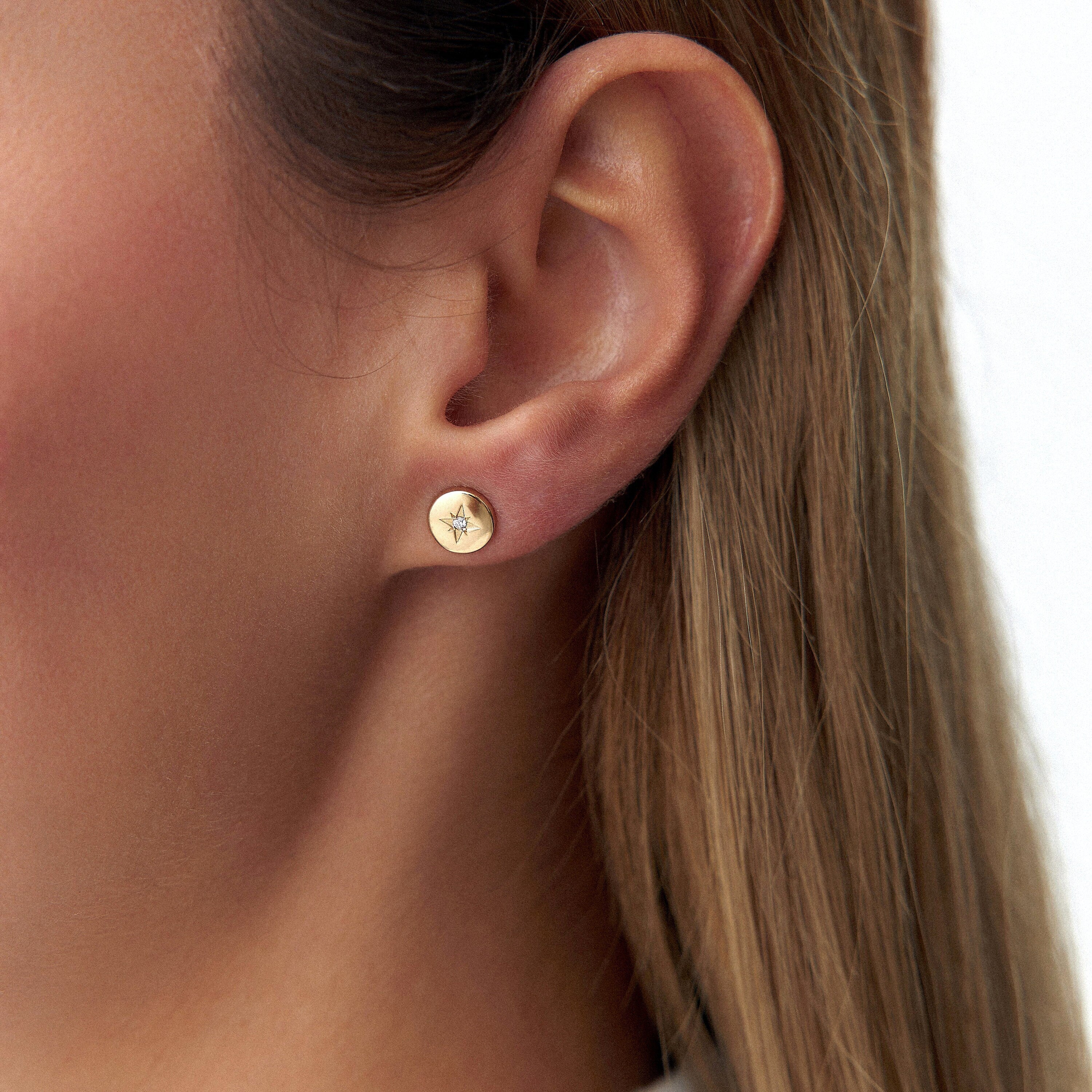 Minimal Diamond North Star Earrings in 14K Gold