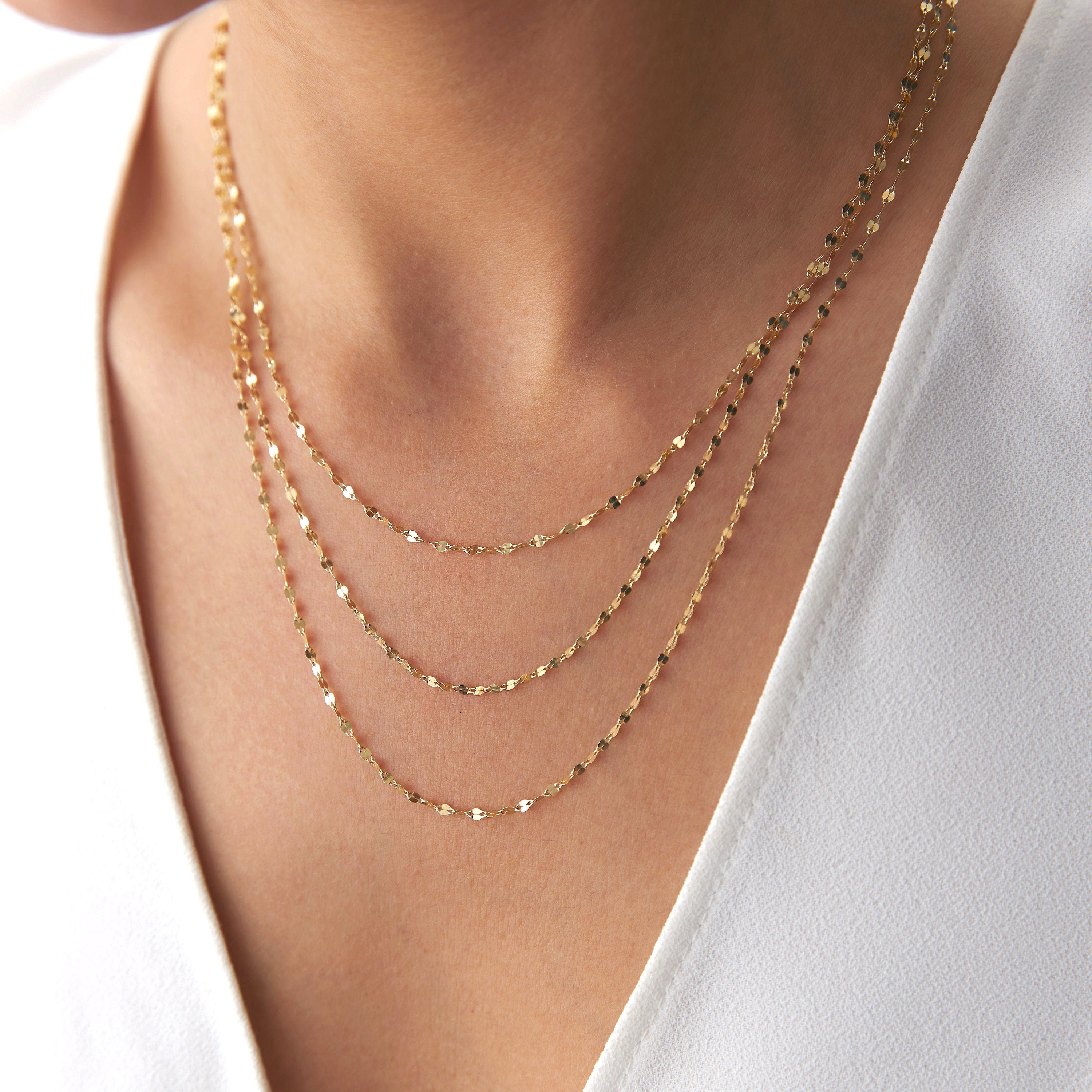 Thin Glitter Chain in 14K Gold