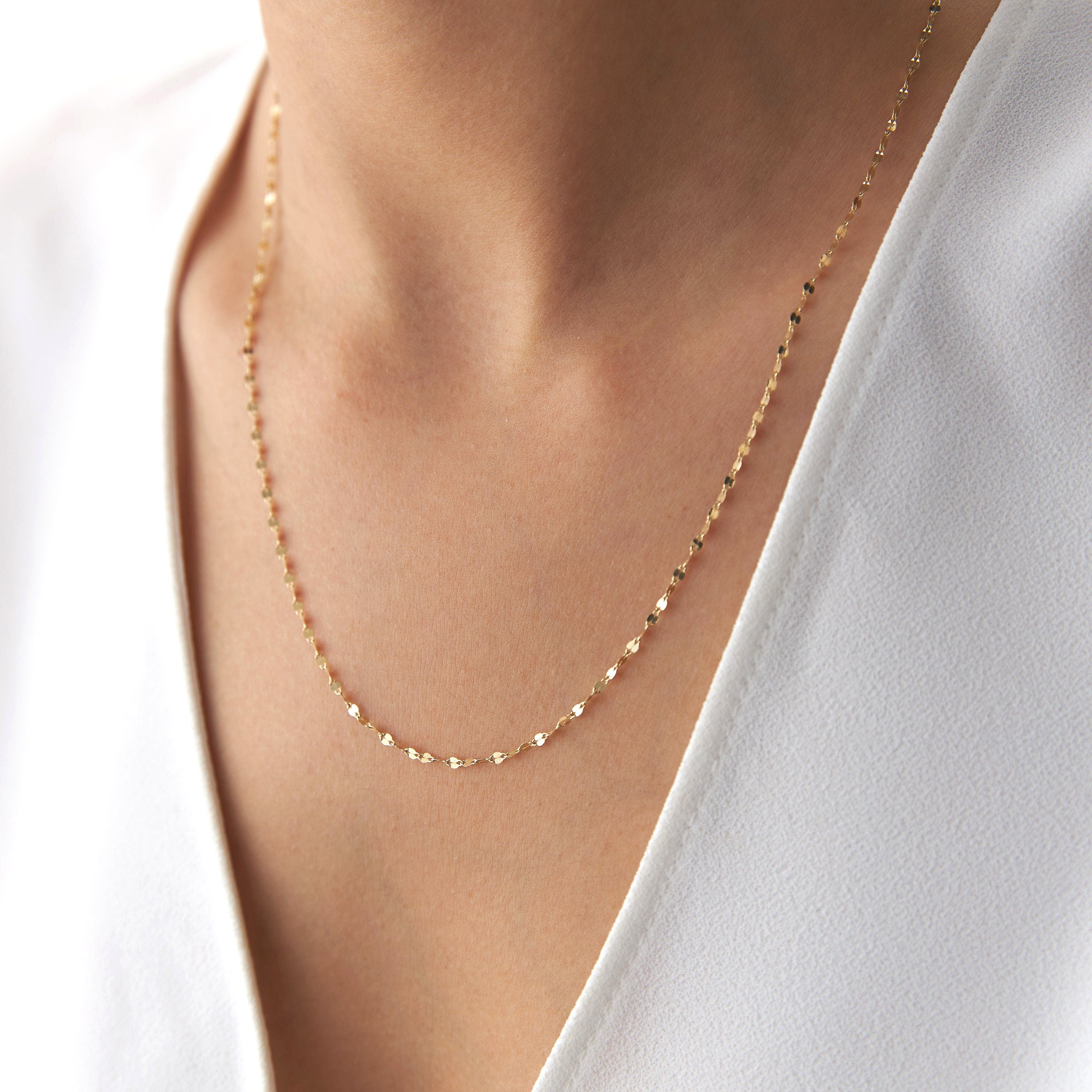Thin Glitter Chain in 14K Gold