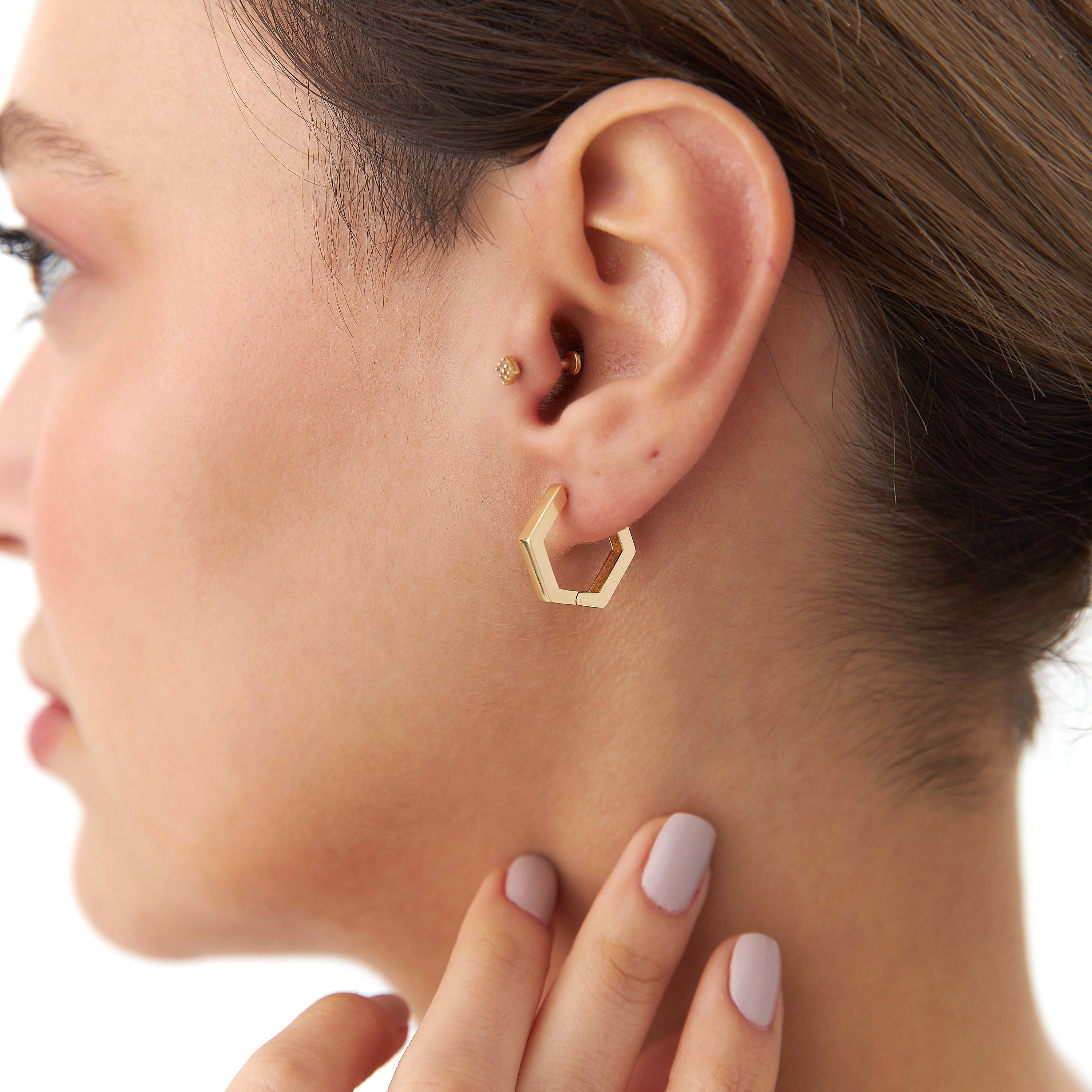 Large Hexagon Hoops in 14K Gold