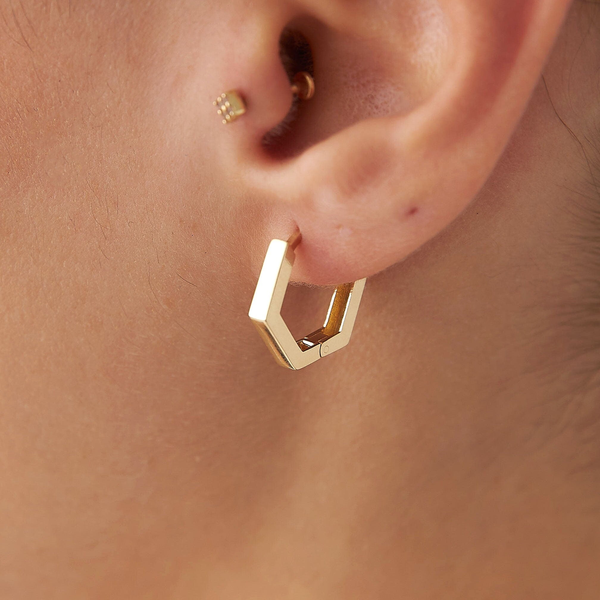 Large Hexagon Hoops in 14K Gold