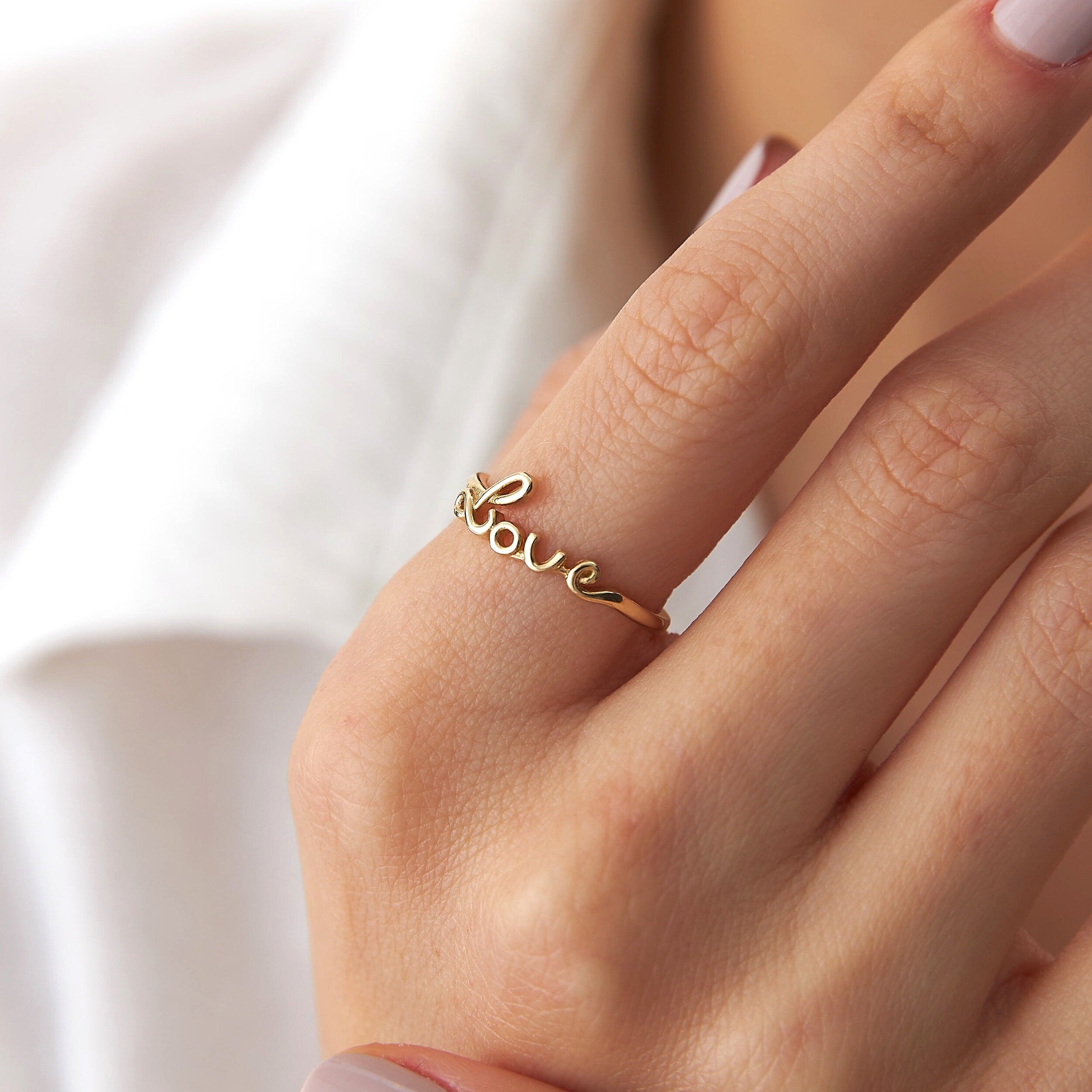 Love Script Ring in 14K Gold