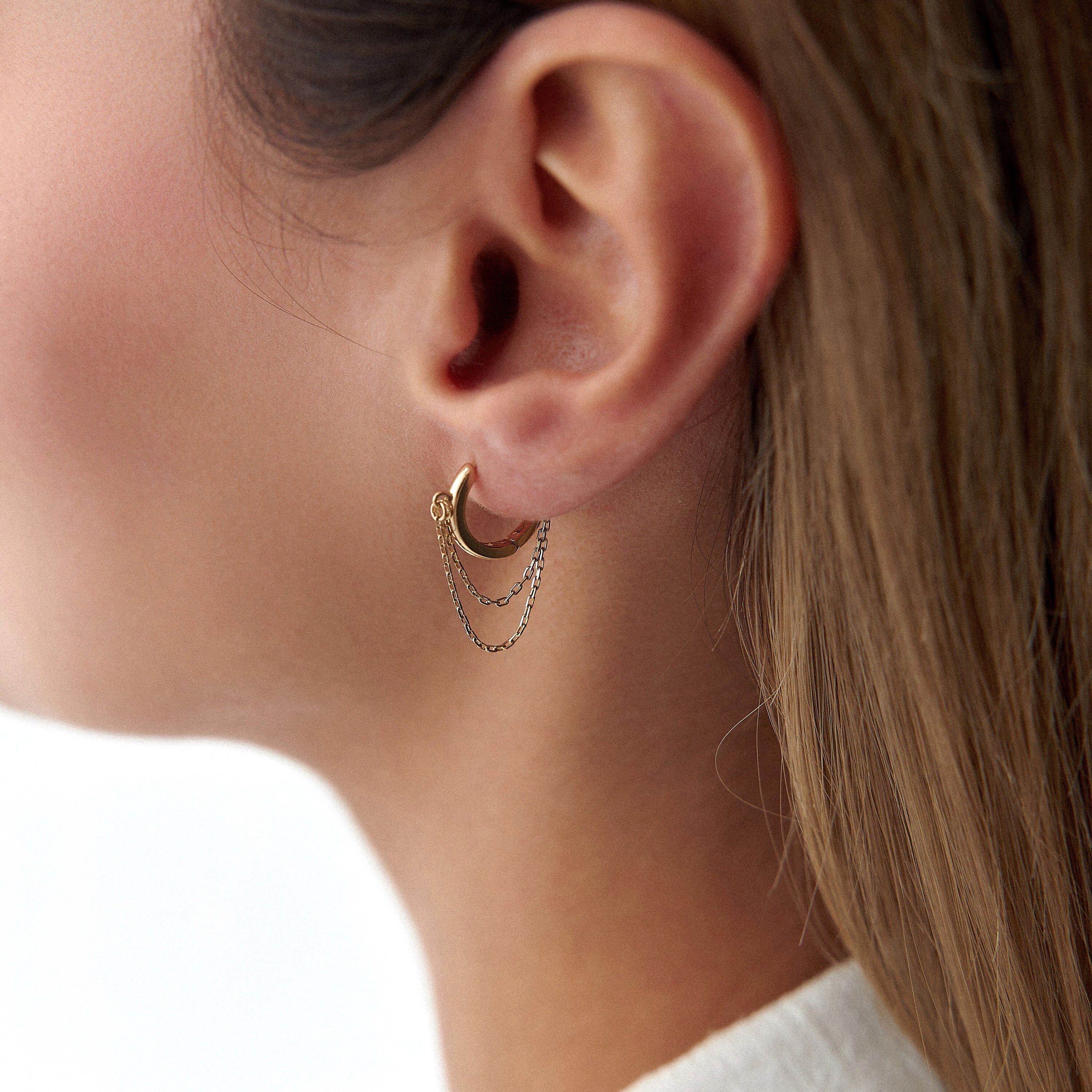 Single Double Chain Hoop in 14K Gold