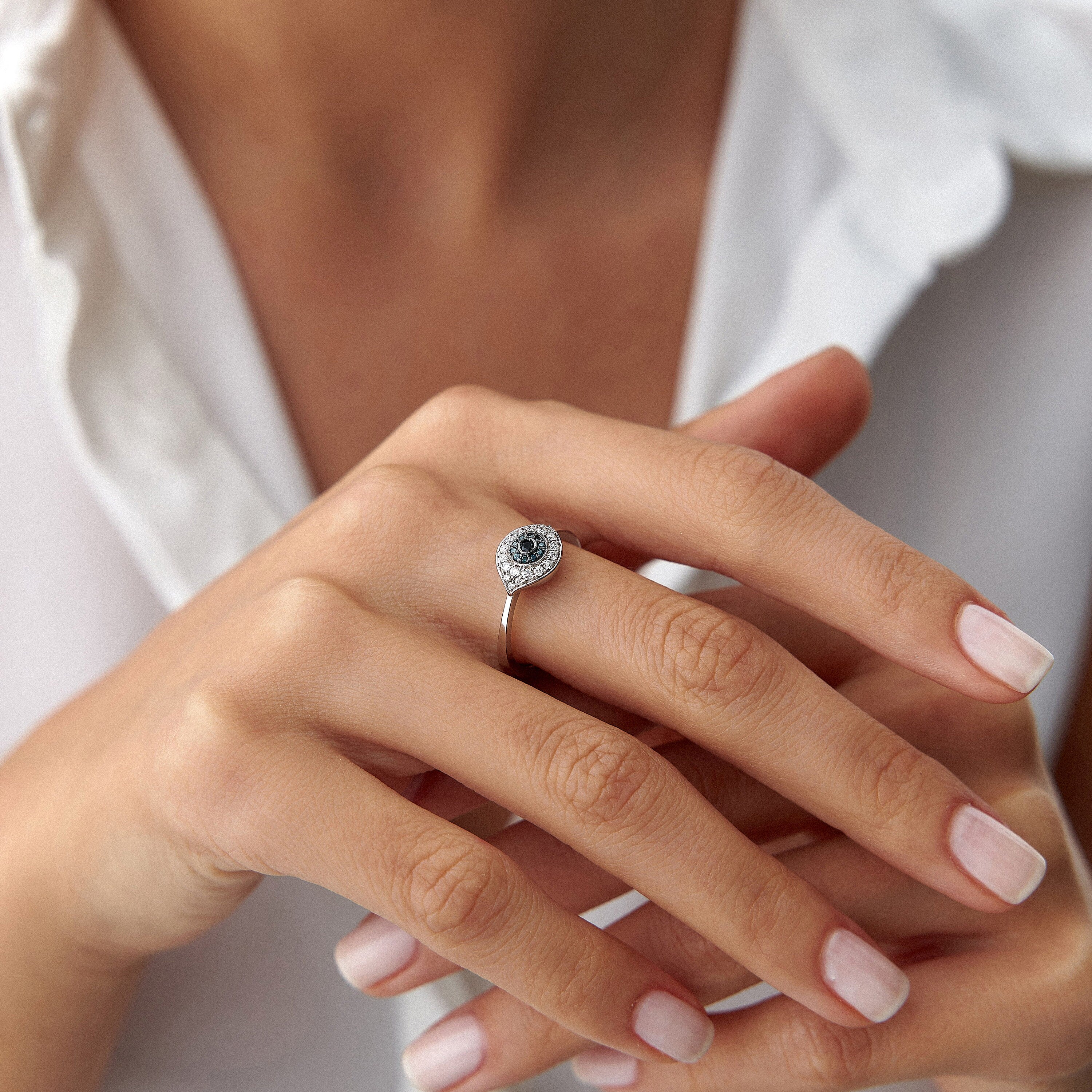 Diamond Evil Eye Ring in 14K Gold