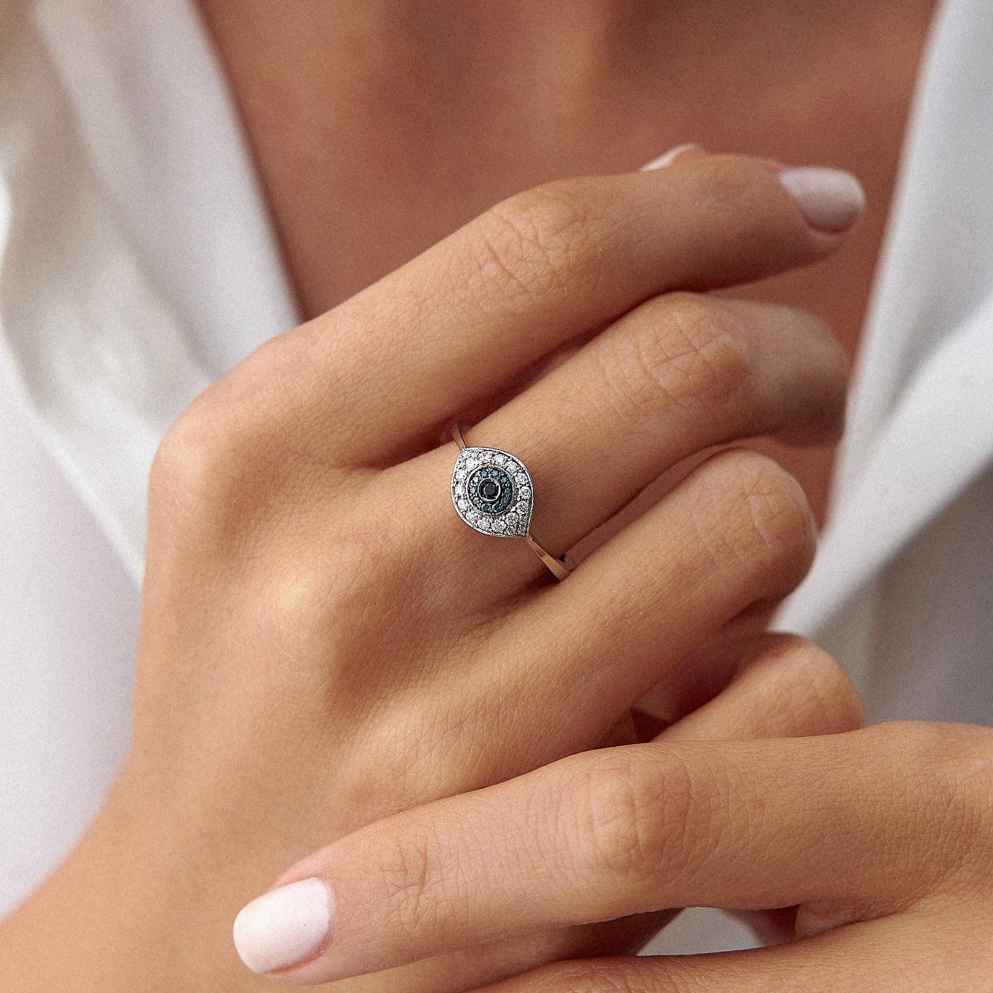 Diamond Evil Eye Ring in 14K Gold