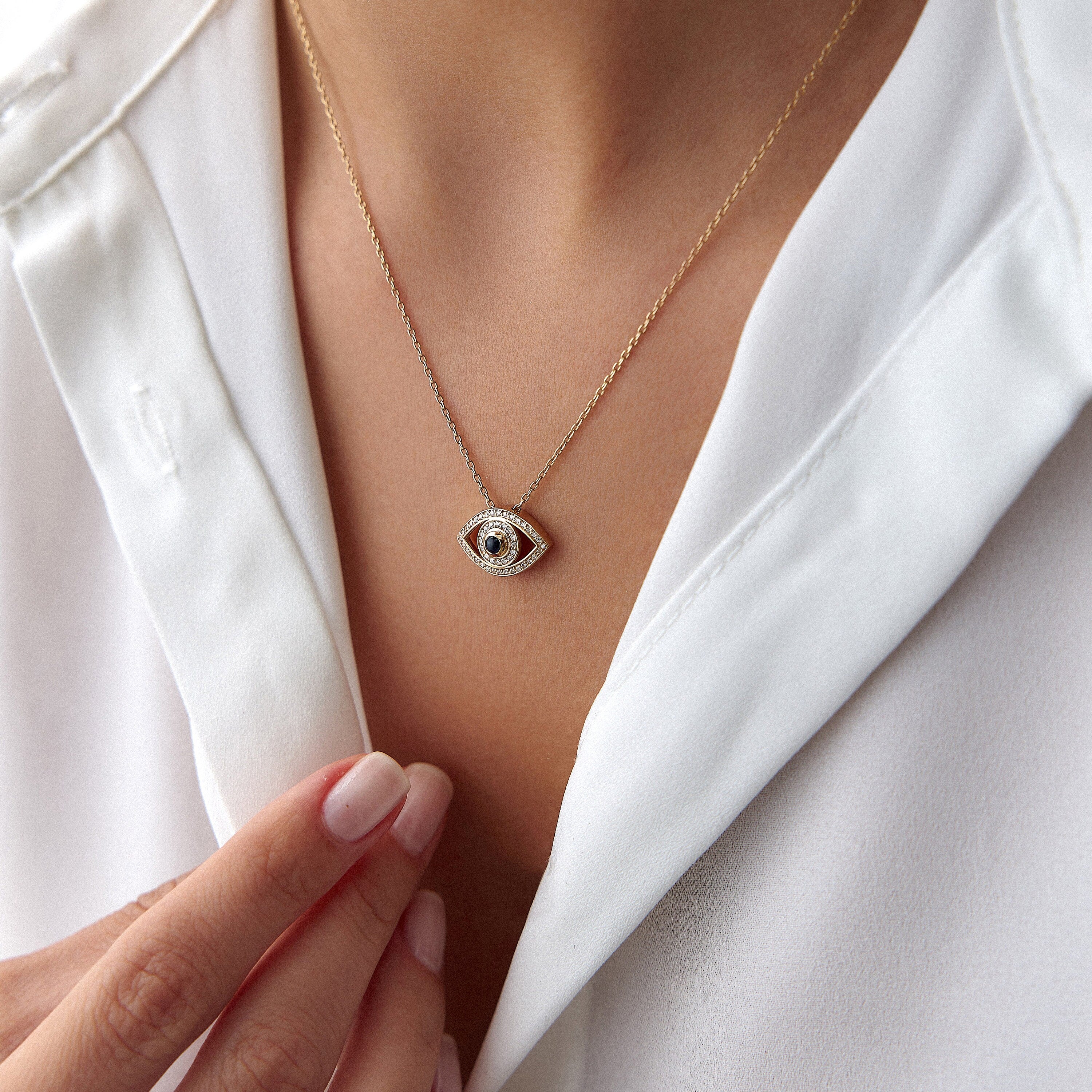 Blue Sapphire and Diamond Evil Eye Necklace