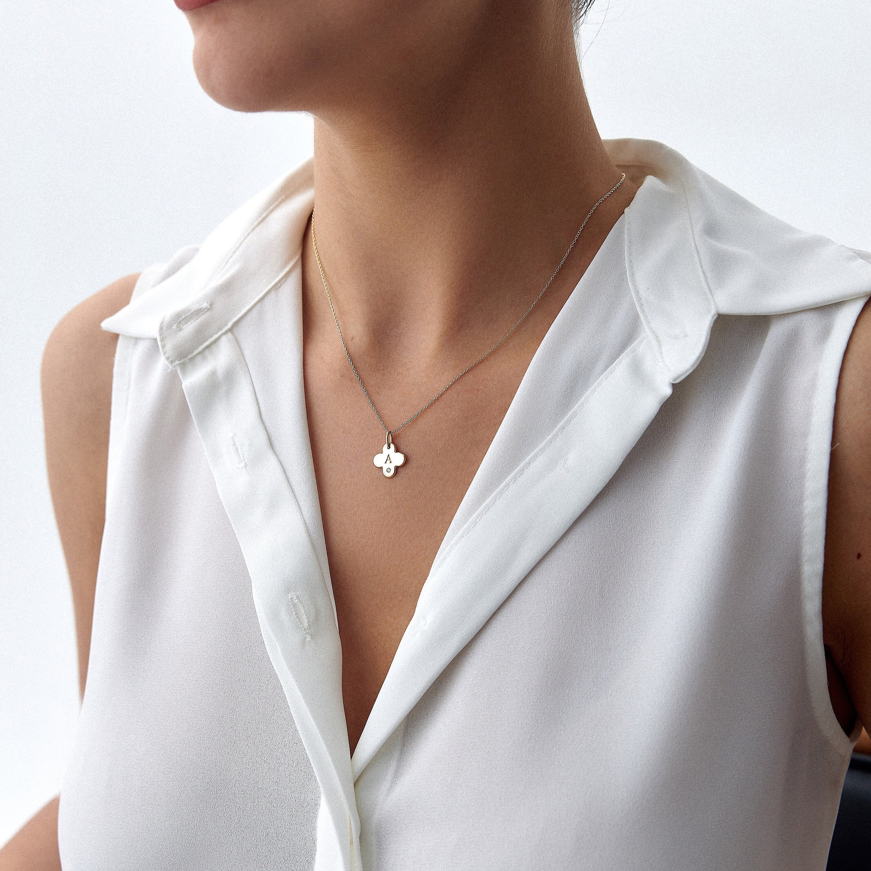 Birthstone Four Leaf Clover Pendant Necklace in 14K Gold