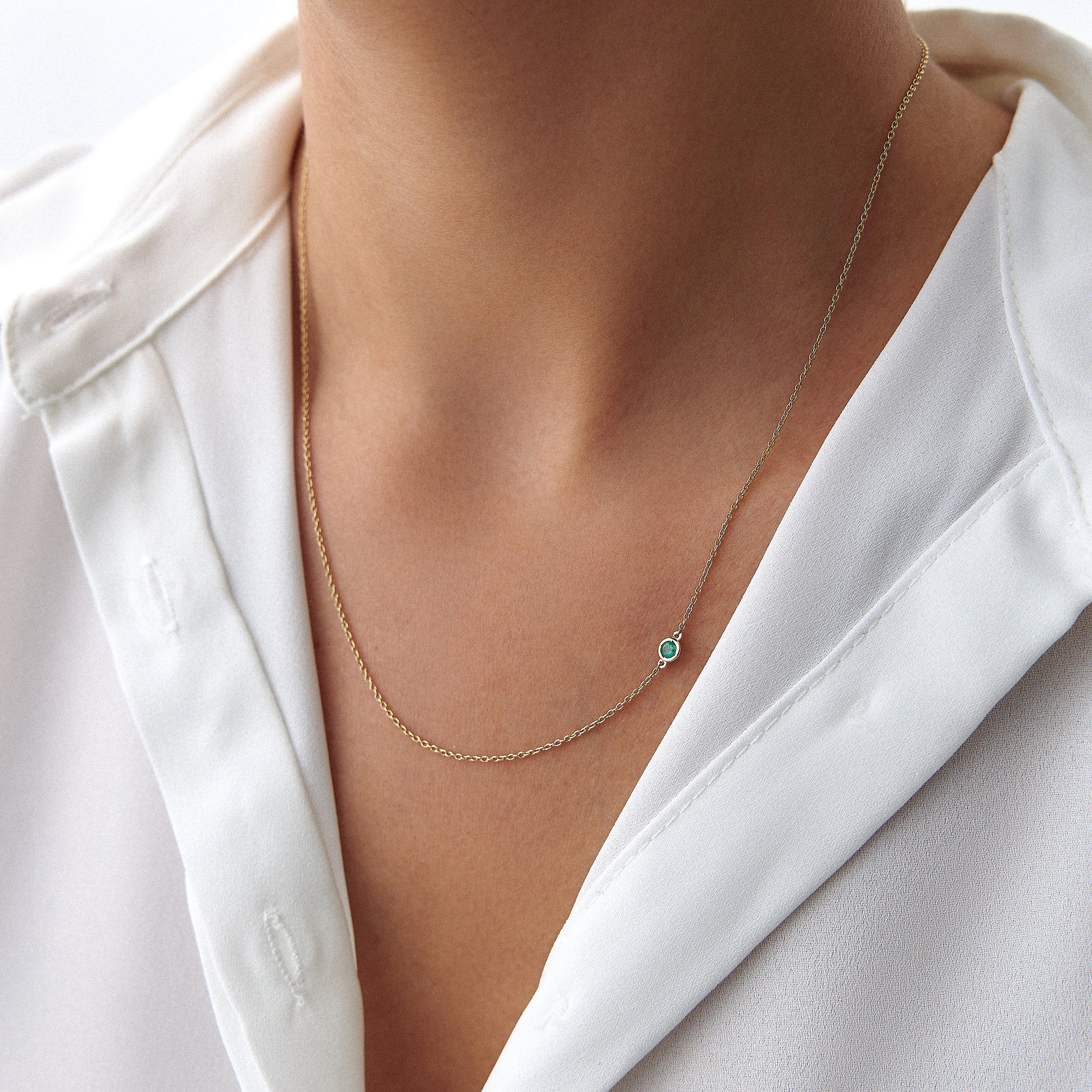 Asymmetric Floating Emerald Solitaire Necklace