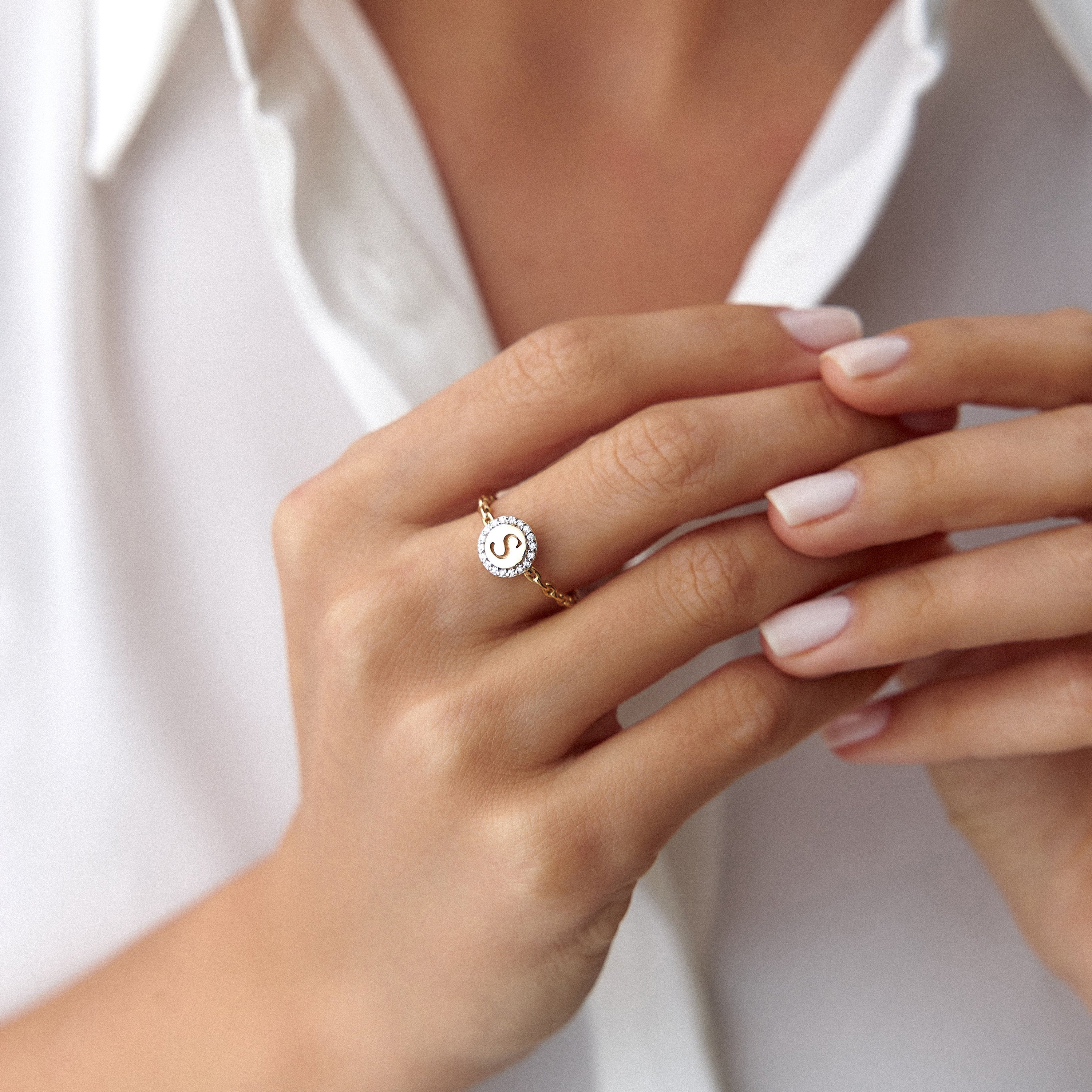 Diamond Initial Ring in 14K Gold