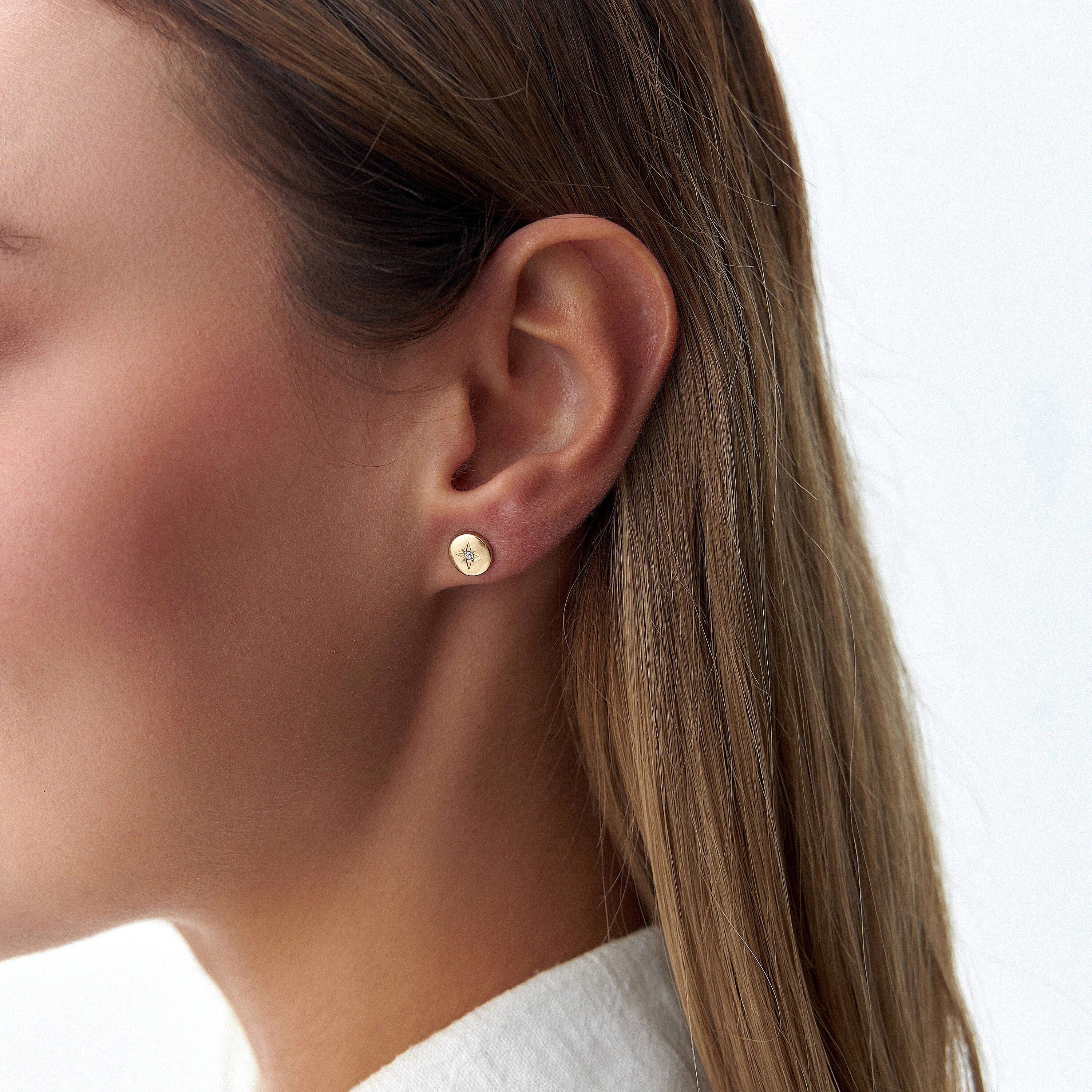 Minimal Diamond North Star Earrings in 14K Gold