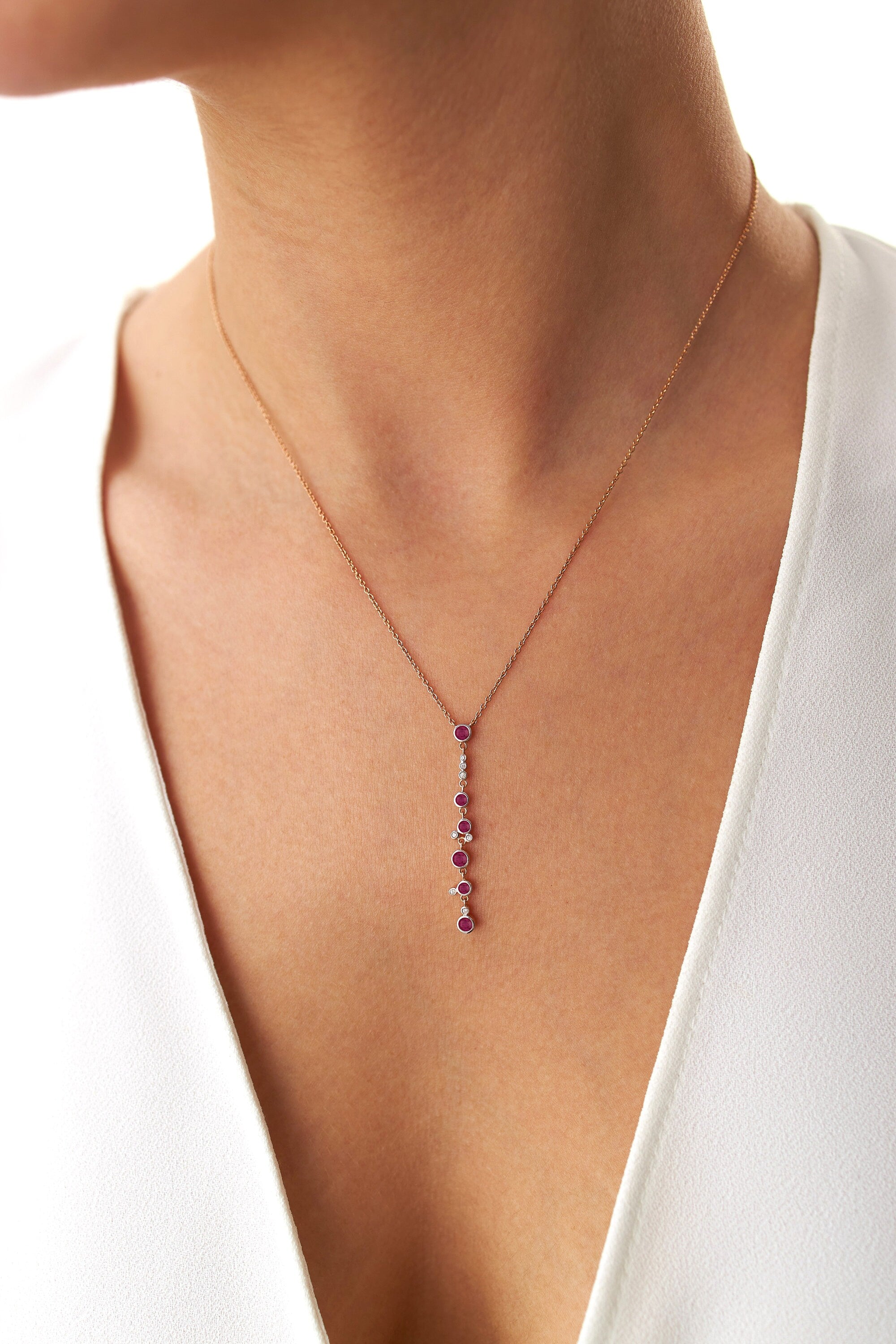 Ruby Waterfall Lariat Necklace in 14K Gold