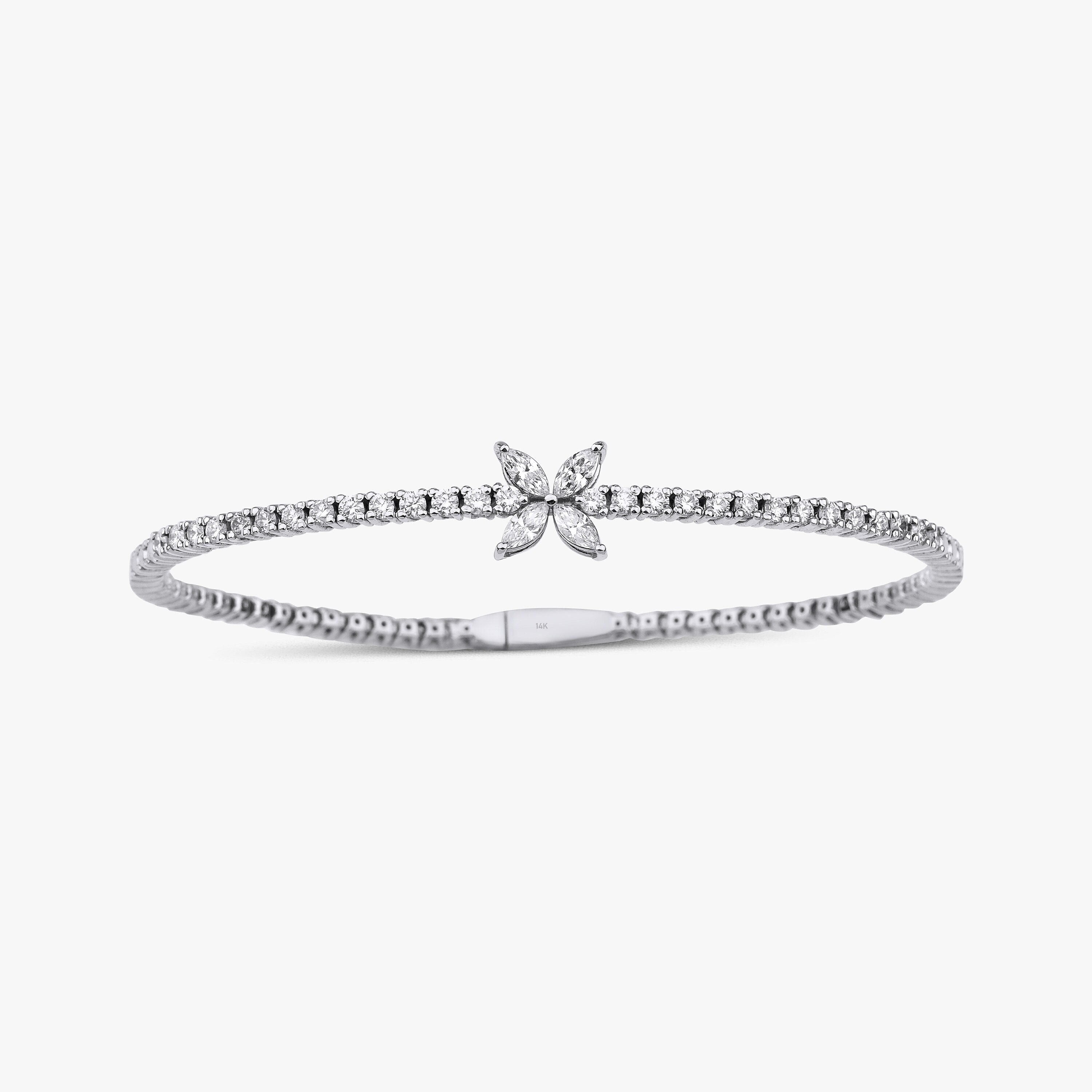 14K Gold Marquise Cut Diamond Bangle