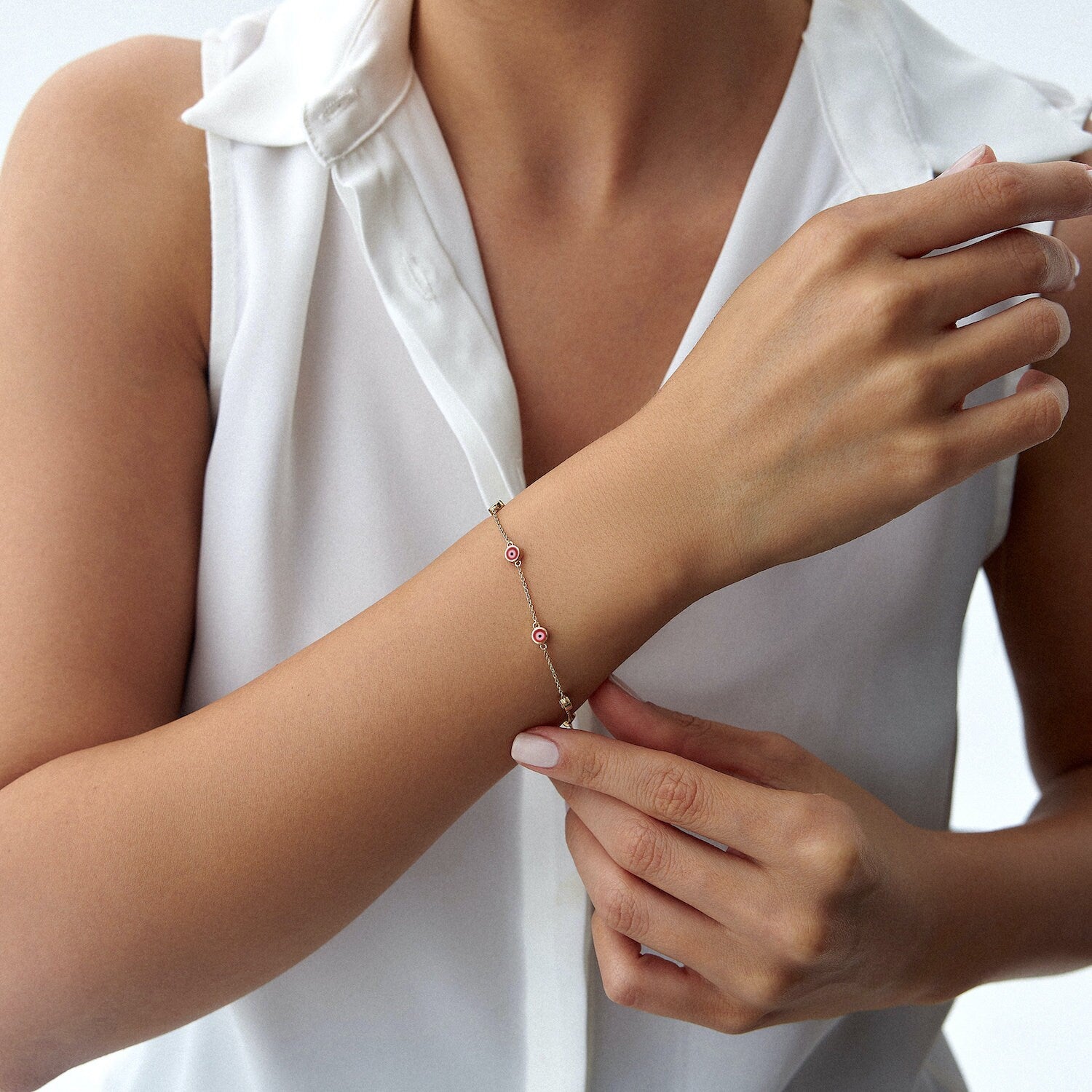 Red Evil Eye Bracelet In 14K Gold