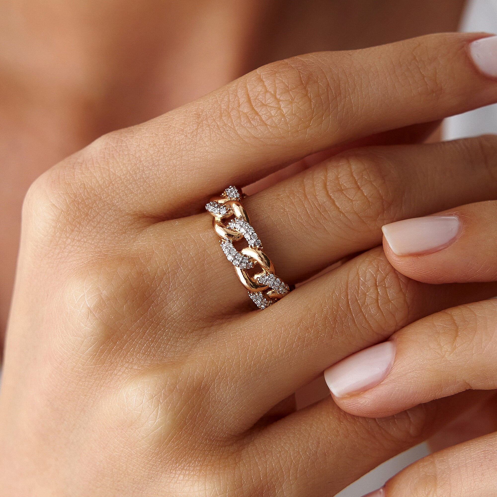 Diamond Cuban Link Ring in 14K Gold