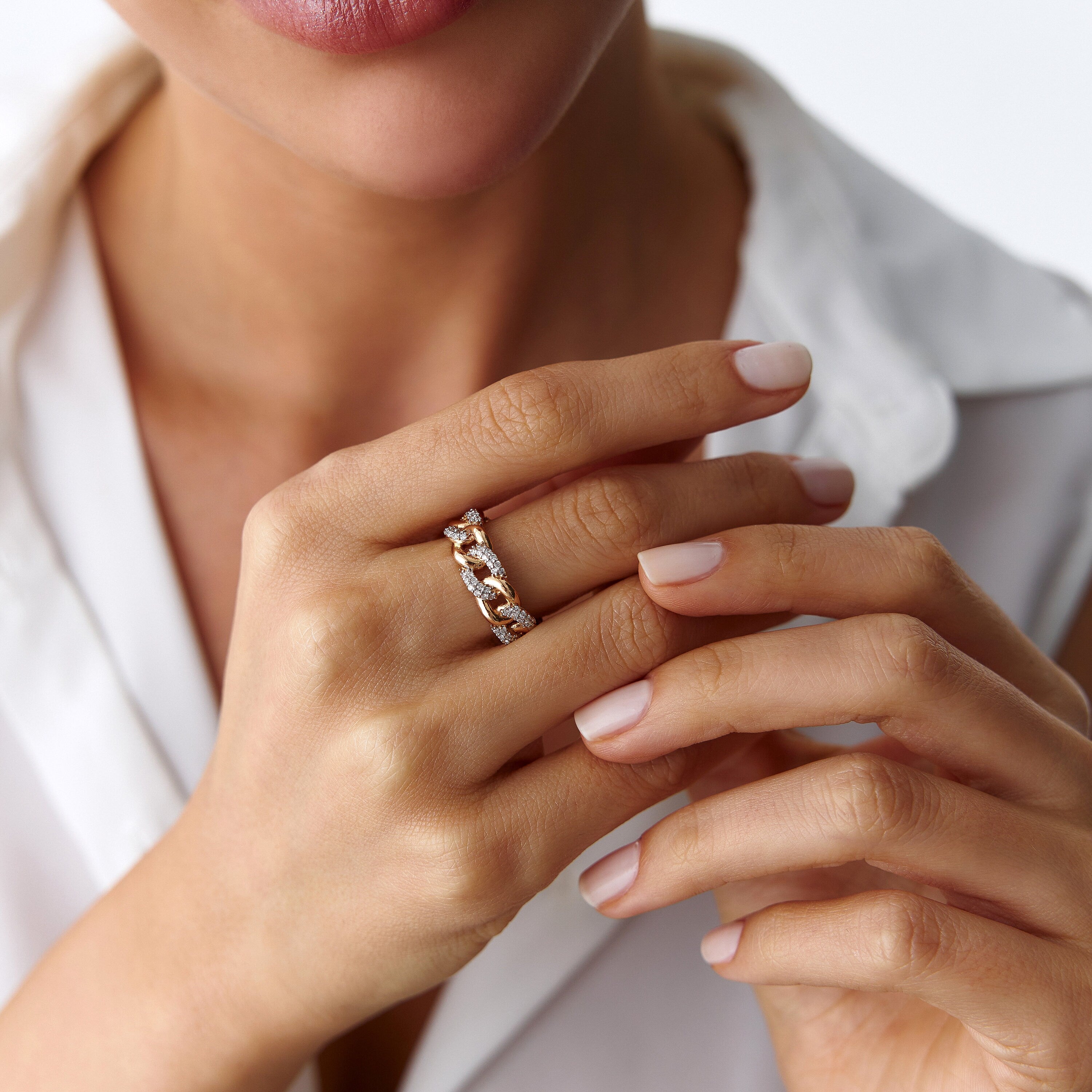 Diamond Cuban Link Ring in 14K Gold