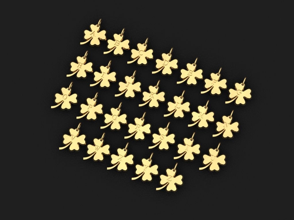 Clover Birthstone Initial Pendant Necklace in 14K Gold