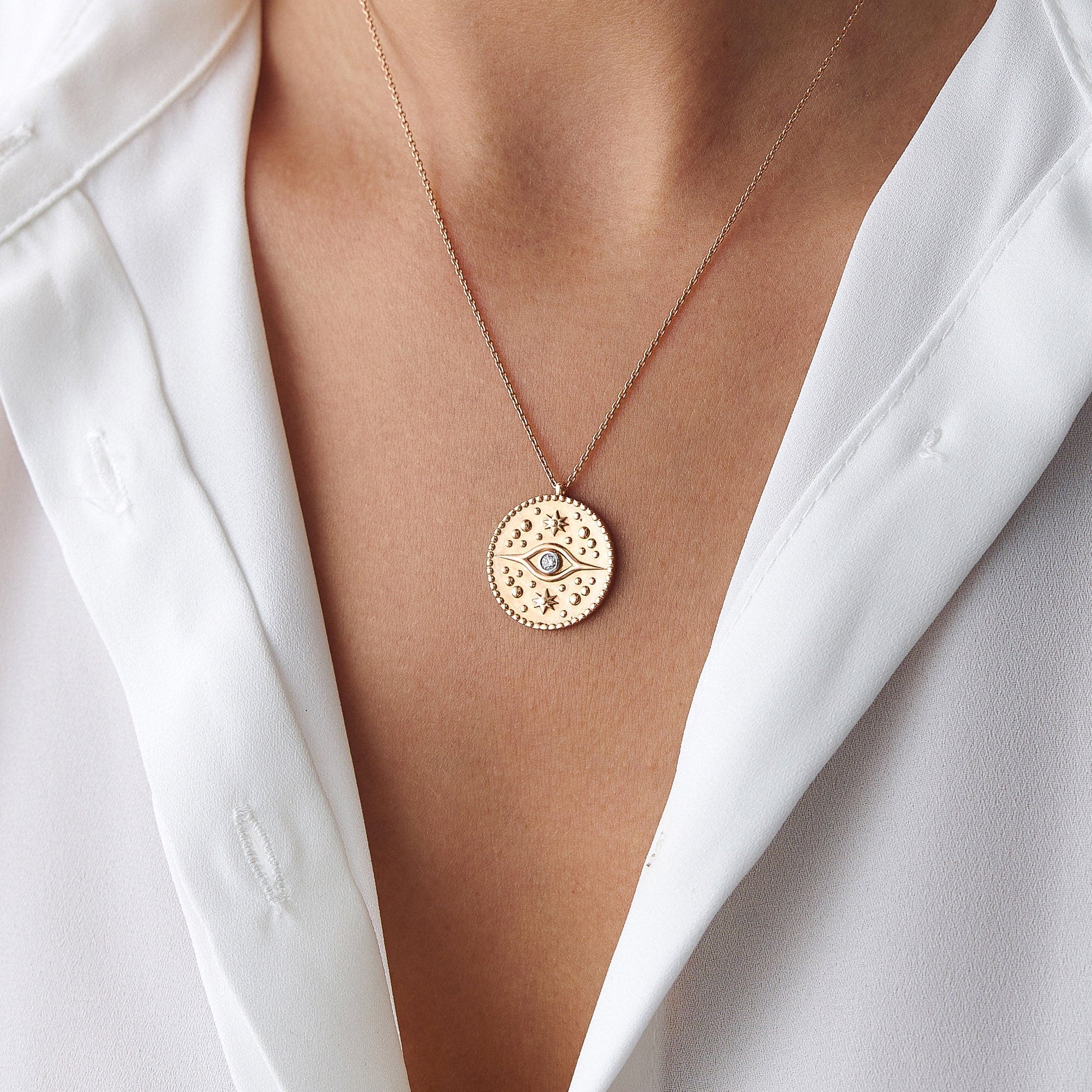 Diamond Medallion Coin Necklace