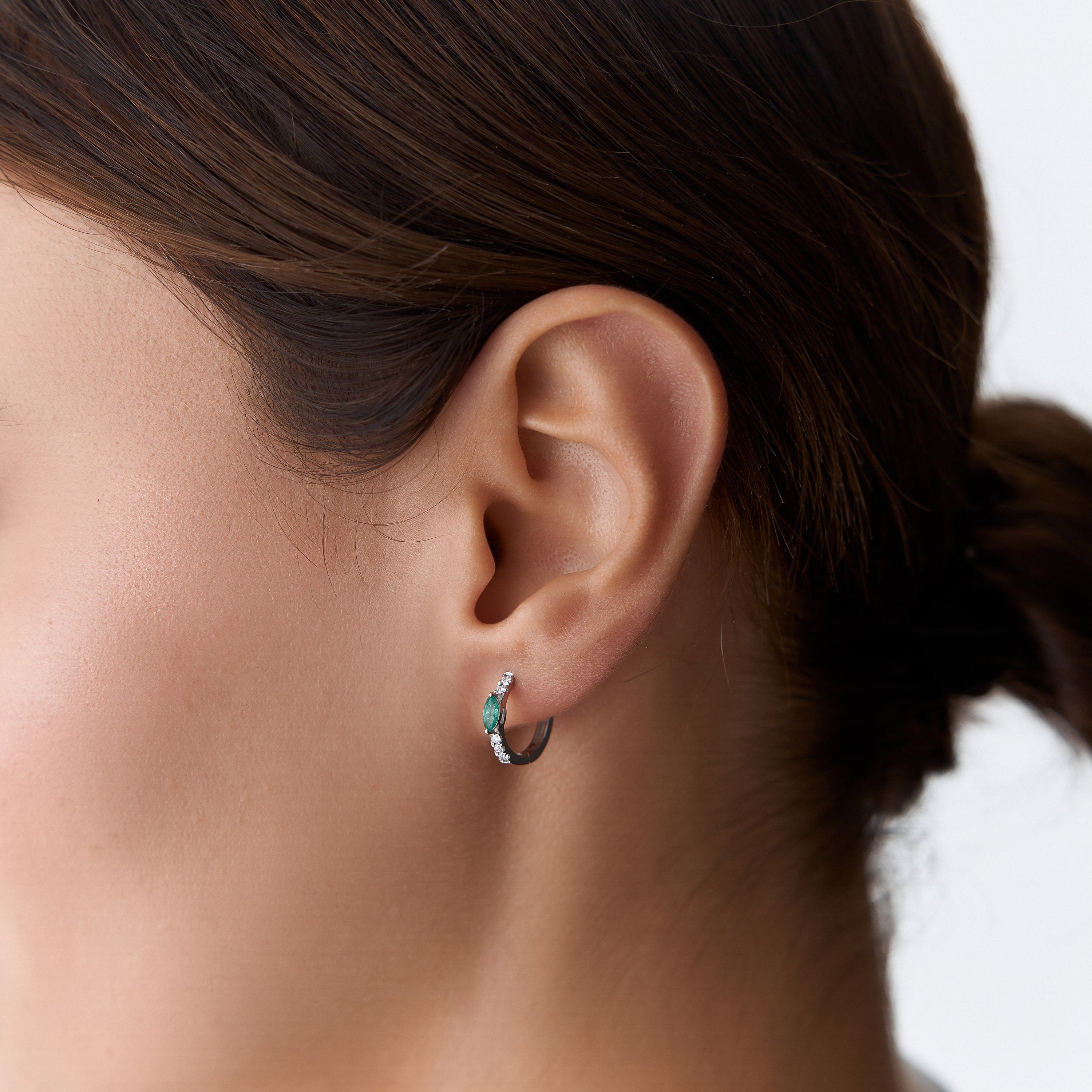 Marquise Emerald and Diamond Hoop Earrings Available in 14K Gold and 18K Gold