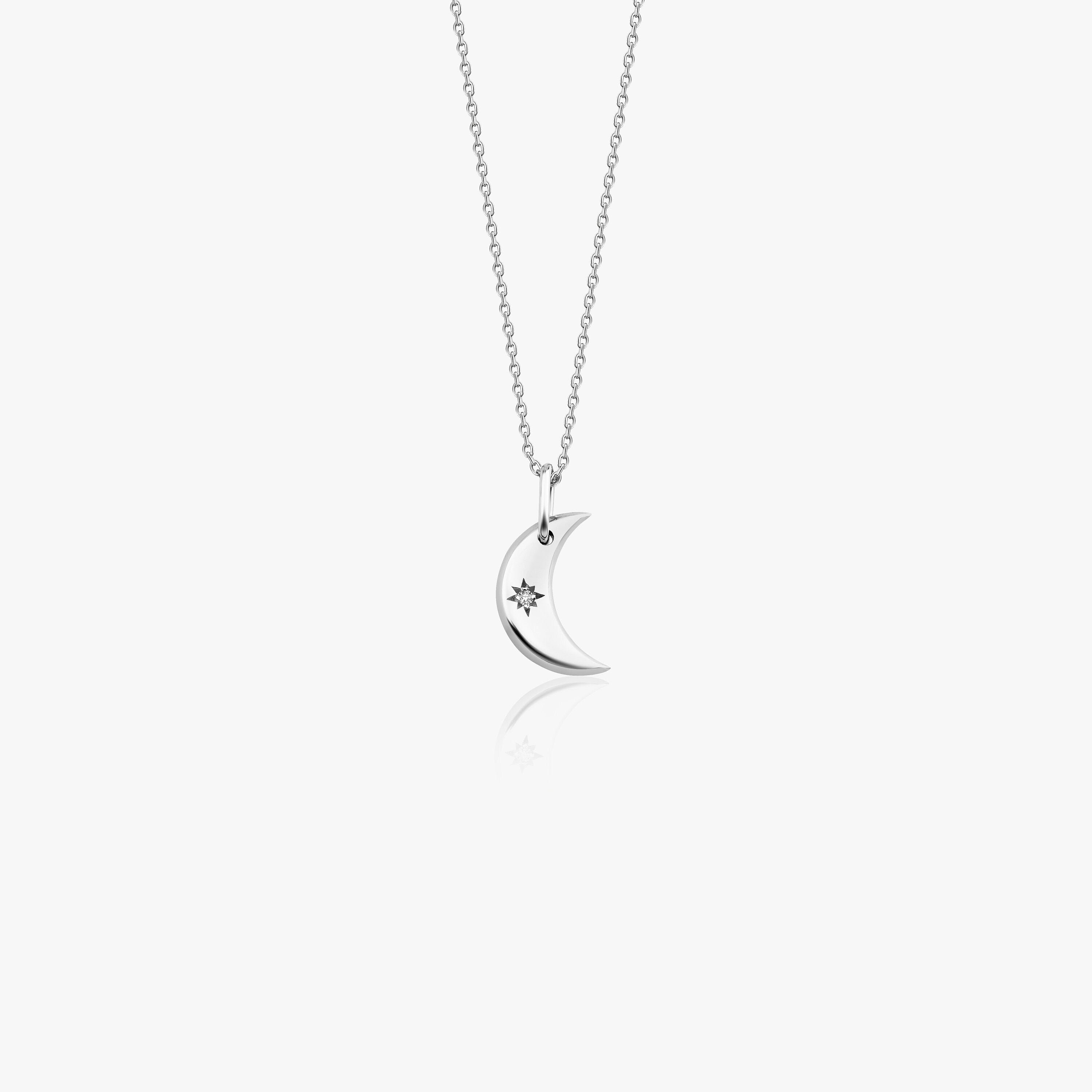 Mini Diamond Crescent Moon Necklace in 14K Gold